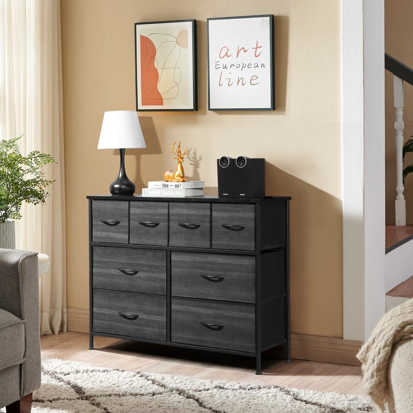 COOKCOK 8 Drawer Dresser - Fabric Storage Tower, Organizer Unit for Bedroom, Living Room, Hallway, Closets - Sturdy Steel Frame, Wooden Top & Easy Pull Fabric Bins