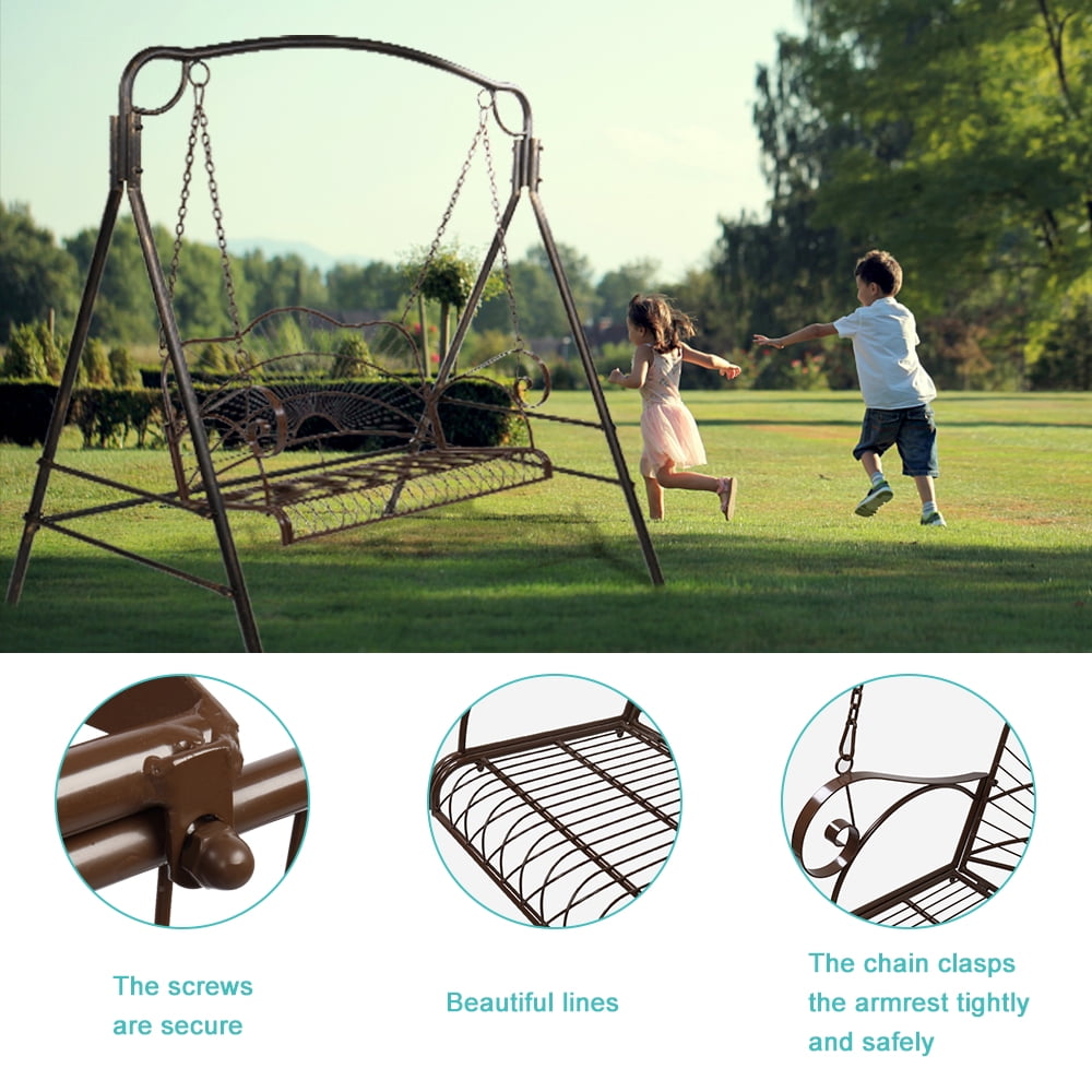 COOKCOK Upgraded Metal Patio Swing, Hanging Steel Porch Swing Chair for Outdoors, Heavy Duty Swing Chair Bench for Gardens & Yards, 660 LBS Weight Capacity, Black