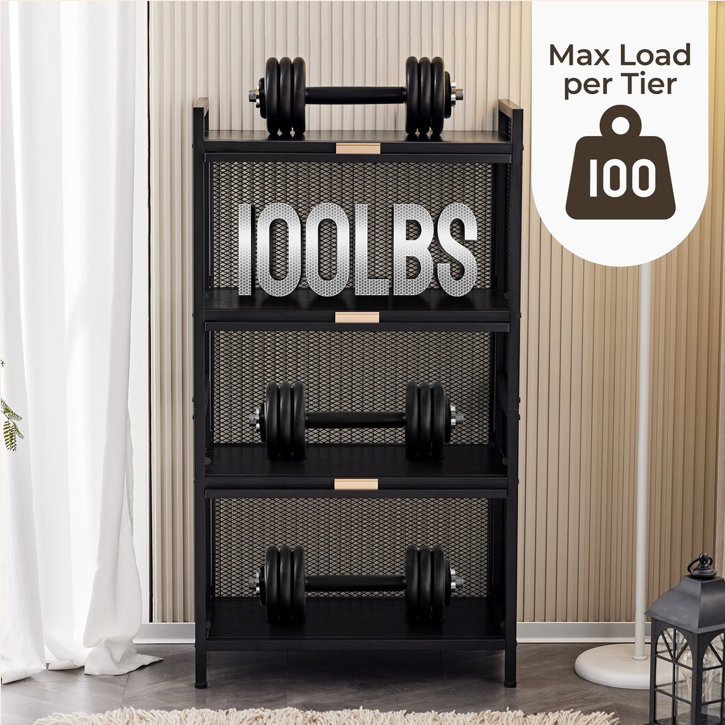 COOKCOK 4-Tier Storage Shelf, Kitchen Storage Cabinet with Flip-up PC Doors, Mobile Microwave Stand, Freestanding Kitchen Bakers Rack with 4 Rolling Casters, 23.62"x12.59"x42.91", Black