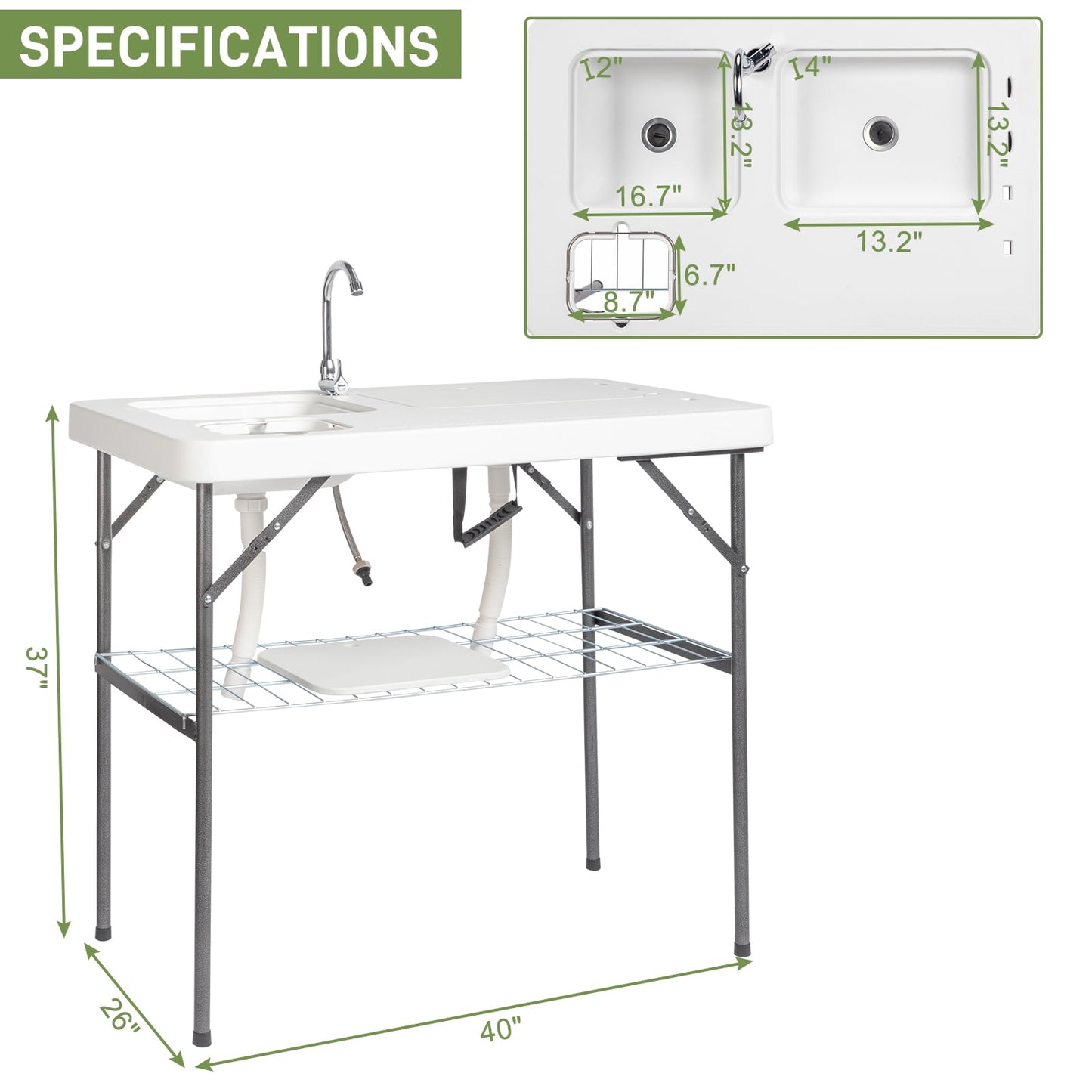 COOKCOK HDPE Rectangular With Barbed Wire Foldable Outdoor Table,39.76"L x 25.78"W x 36.2"H, White