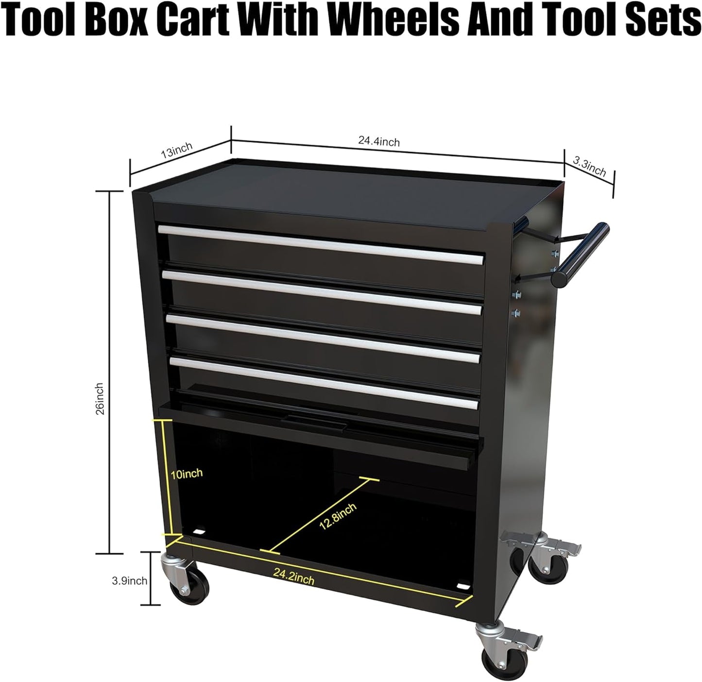 COOKCOK Tool Chest with 238 Piece Tool Set, 4-Drawer Tool Cabinet - Rolling Tool Cart On Wheels for Mechanics Heavy-Duty Metal Tool Box Storage Cabinets for Garage, Black