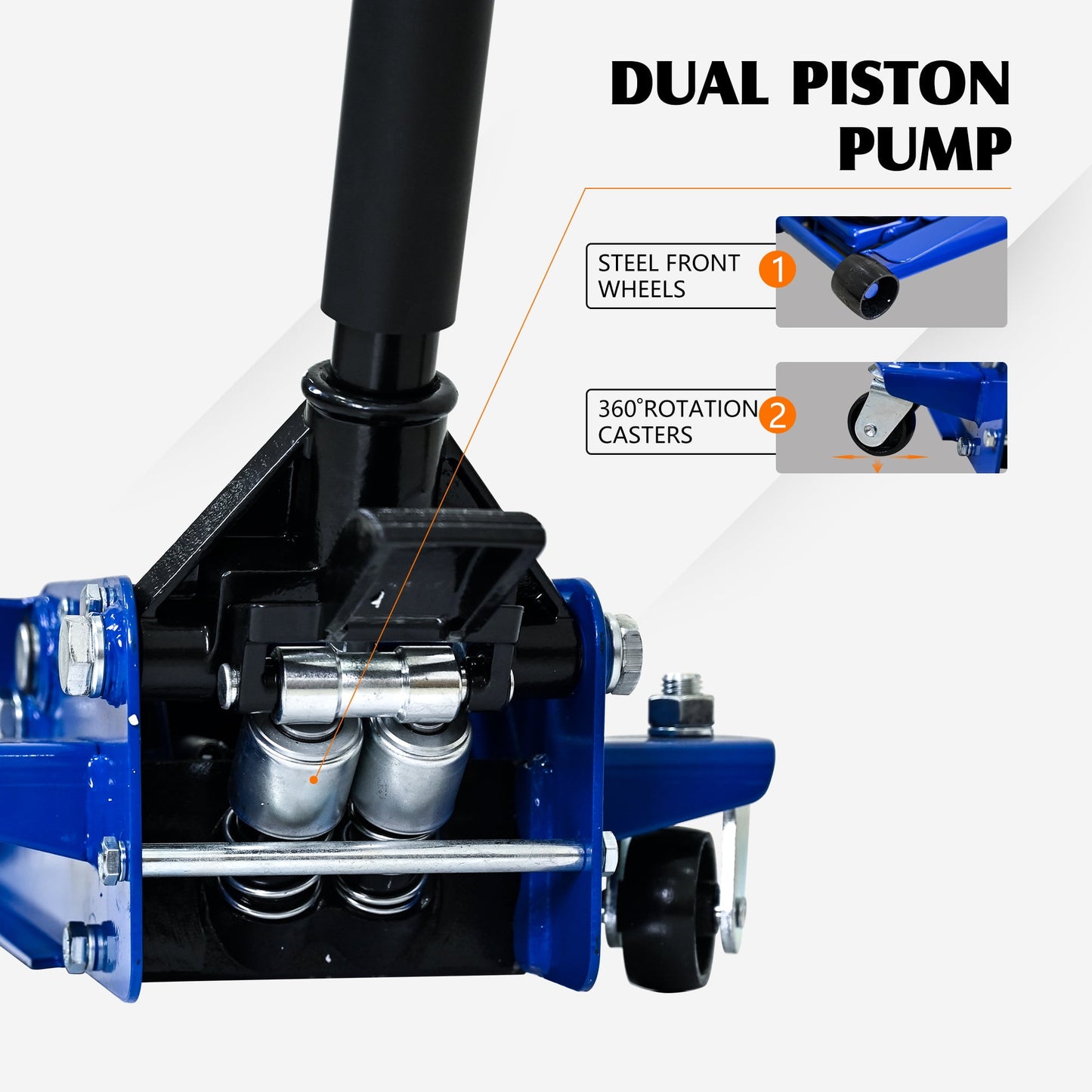 COOKCOK 6600 lbs Heavy Duty Horizontal Double Pump Floor Jack Foot Model, Steel, Blue