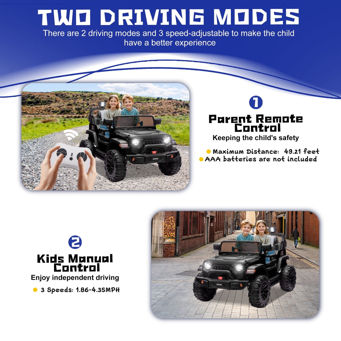 Track Seven 24V Ride on Truck, 2 Seater Ride on Toy Car for Big Kids, 19.7" Large Wide Seat, 4WD Electric Truck Car with Music, Bluetooth, Light and Searchlight, Max Speed 4.35 mph, Black