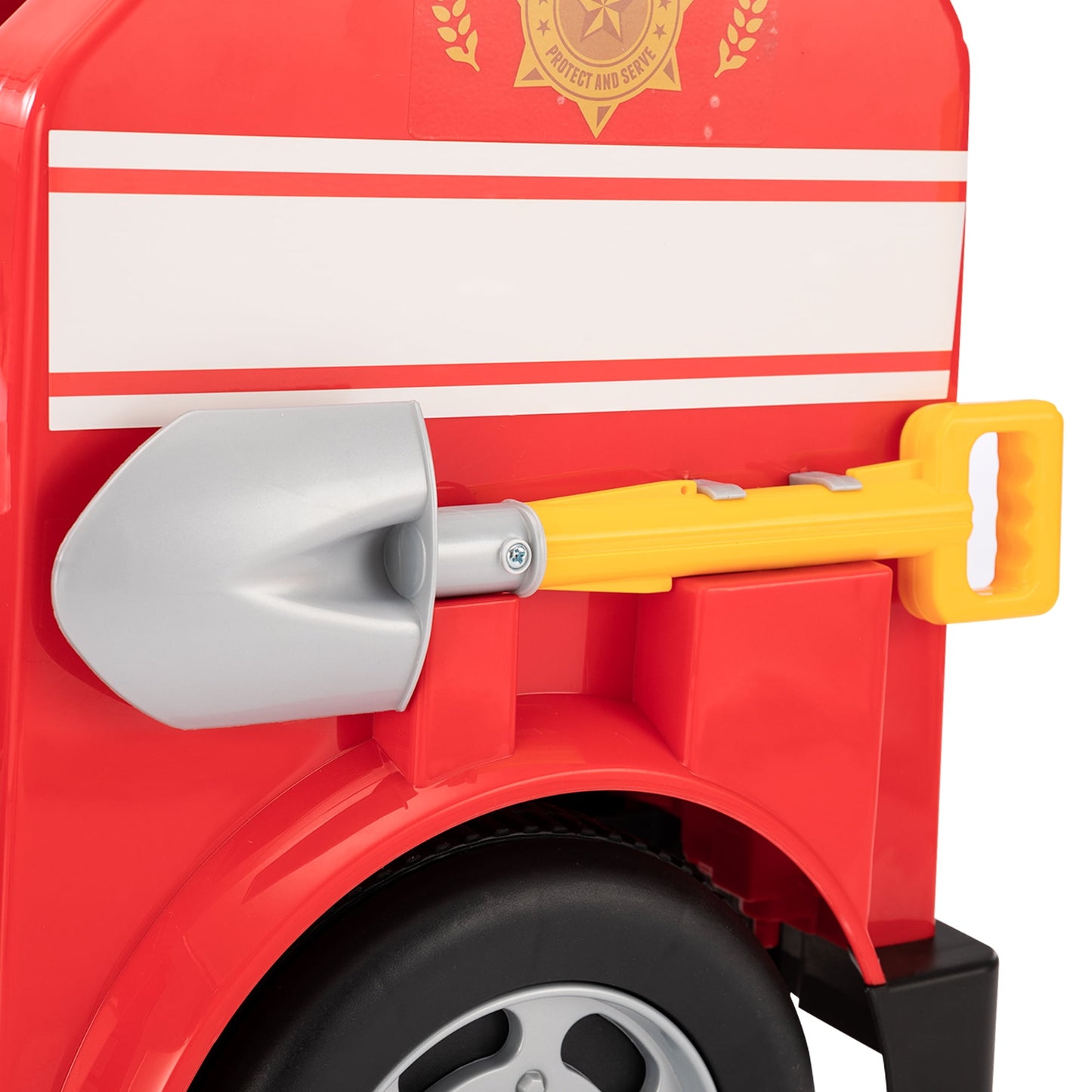 Track Seven 6V Electric Fire Truck Ride-On for Kids, Early Education, Fun with Fire Tools, Lights, Horns & Sirens, Slow Start Ride on Toy for Ages 2-8, Red