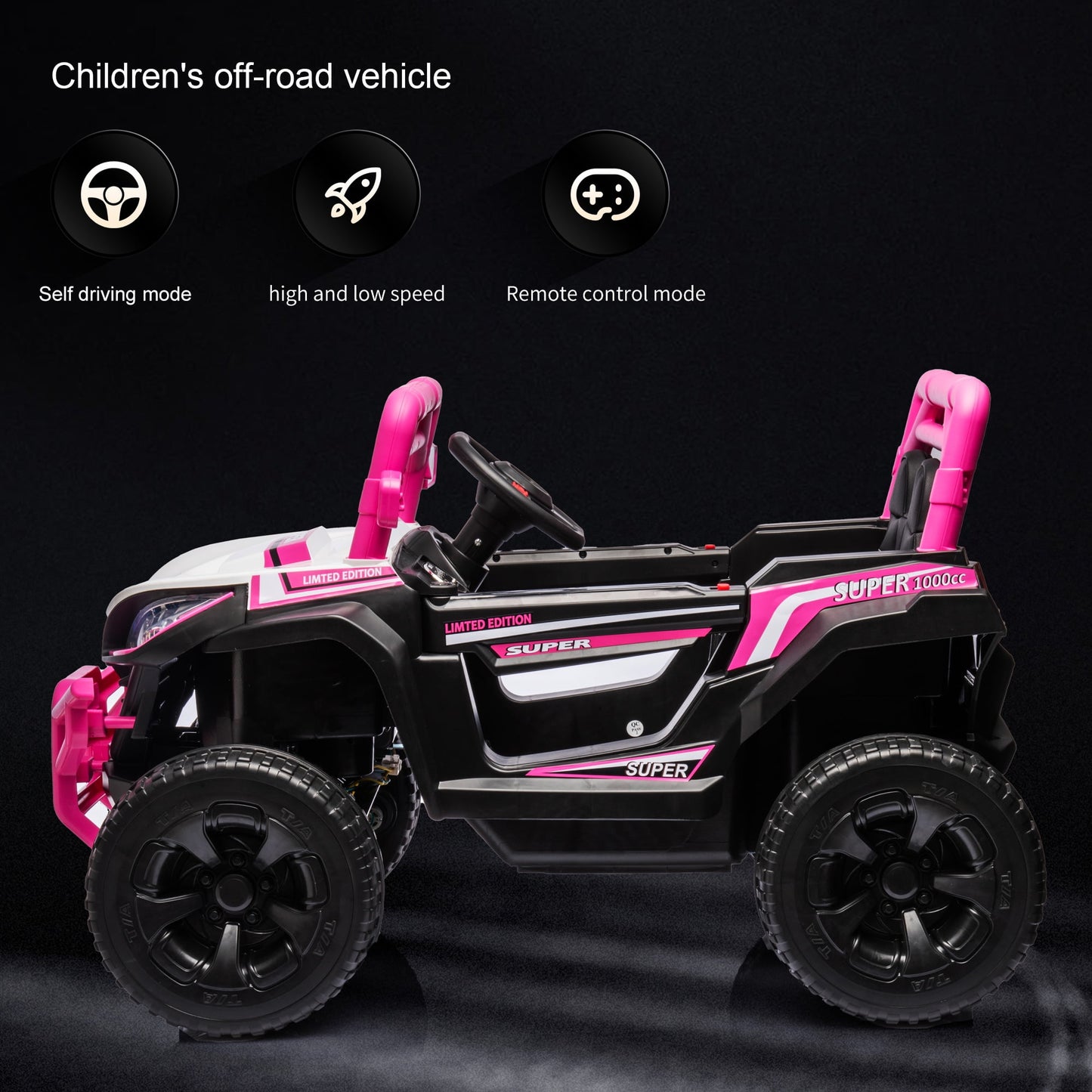 Track Seven Kids Ride on UTV, 12V Ride on Car w/Remote Control, 2-Seater Electric Car, Music ,Pink