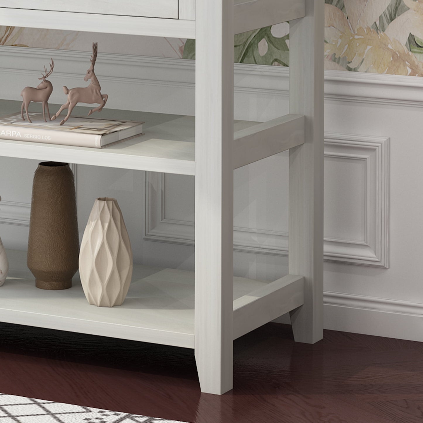 COOKCOK 47" Entryway Table, Console Table with 3 Drawers, Sofa Table Narrow Long with Storage Shelves for Living Room, Couch, Hallway, Foyer, Kitchen Counter, White
