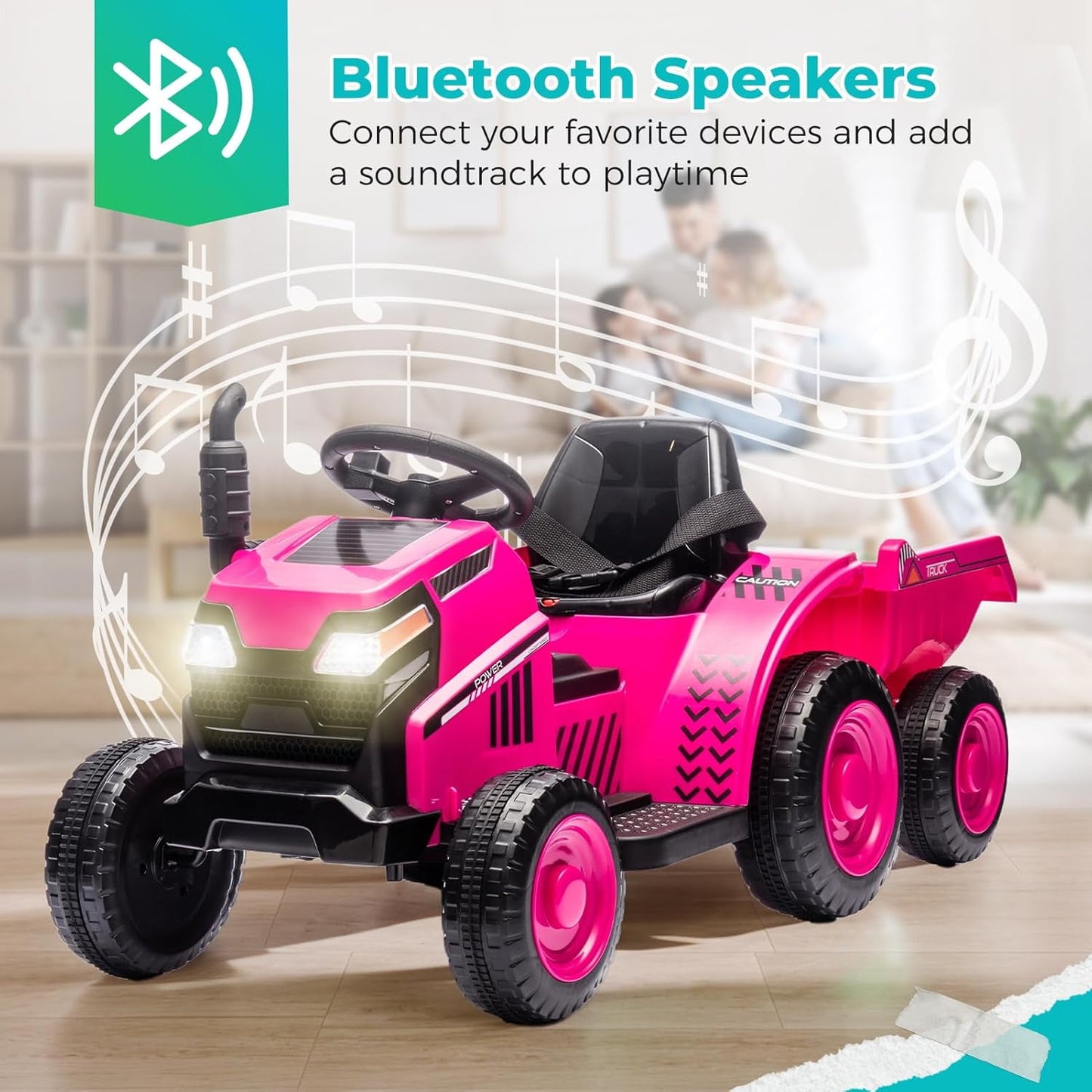 Track 7 Ride on Car with Remote Control, 12V Toyota Tacoma Electric Car for Boys Girls Age 3+, AUX/FM/USB, Storage Truck, Grey
