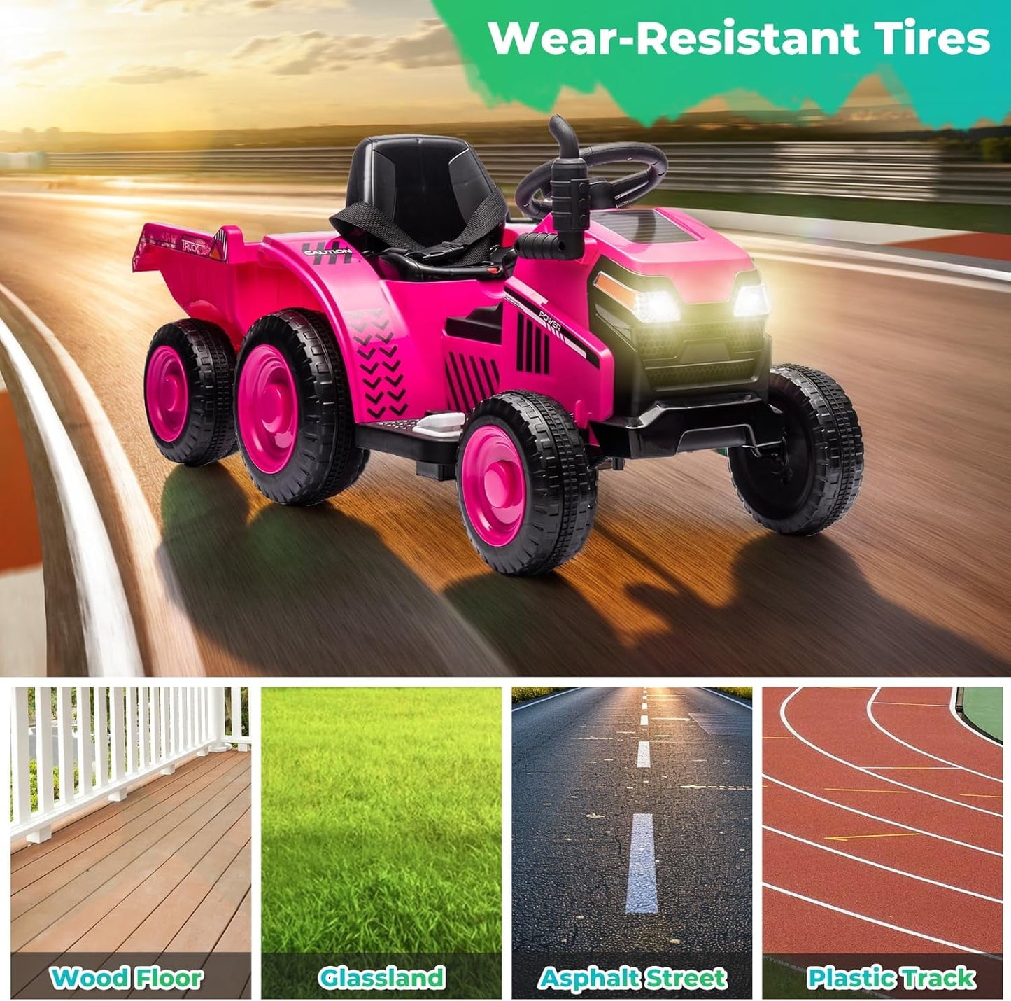Track 7 Ride on Car with Remote Control, 12V Toyota Tacoma Electric Car for Boys Girls Age 3+, AUX/FM/USB, Storage Truck, Grey