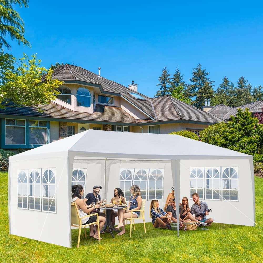 COOKCOK 10'x20' Outdoor Party Tent, Canopy Tent with 4 Removable Sidewalls, Heavy Duty Tents for Parties Events, Waterproof Canopy Patio Wedding Gazebo, White