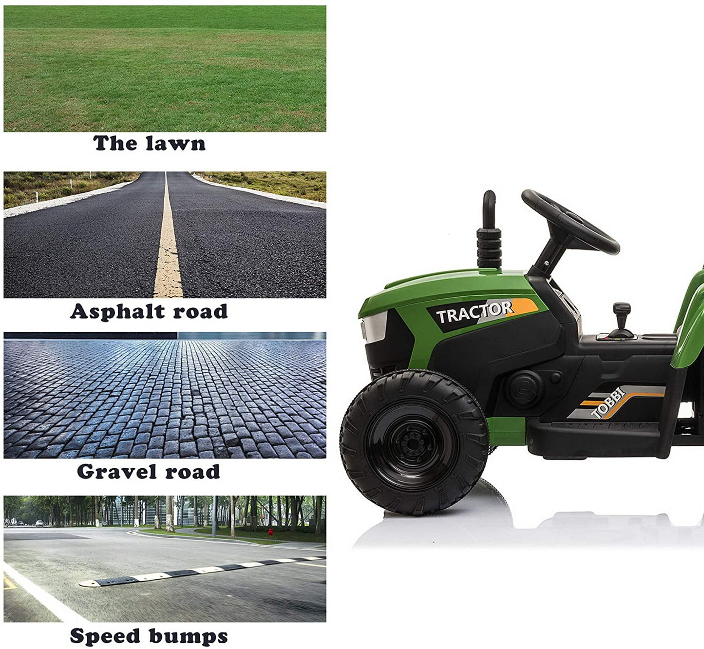 LISUEYNE 12V Ride on Tractor with Trailer, Electric Car with Music, USB, LED Lights, Ride on Car for Kids Age 3-6 Years, Max Speed 5mph, Dark Green