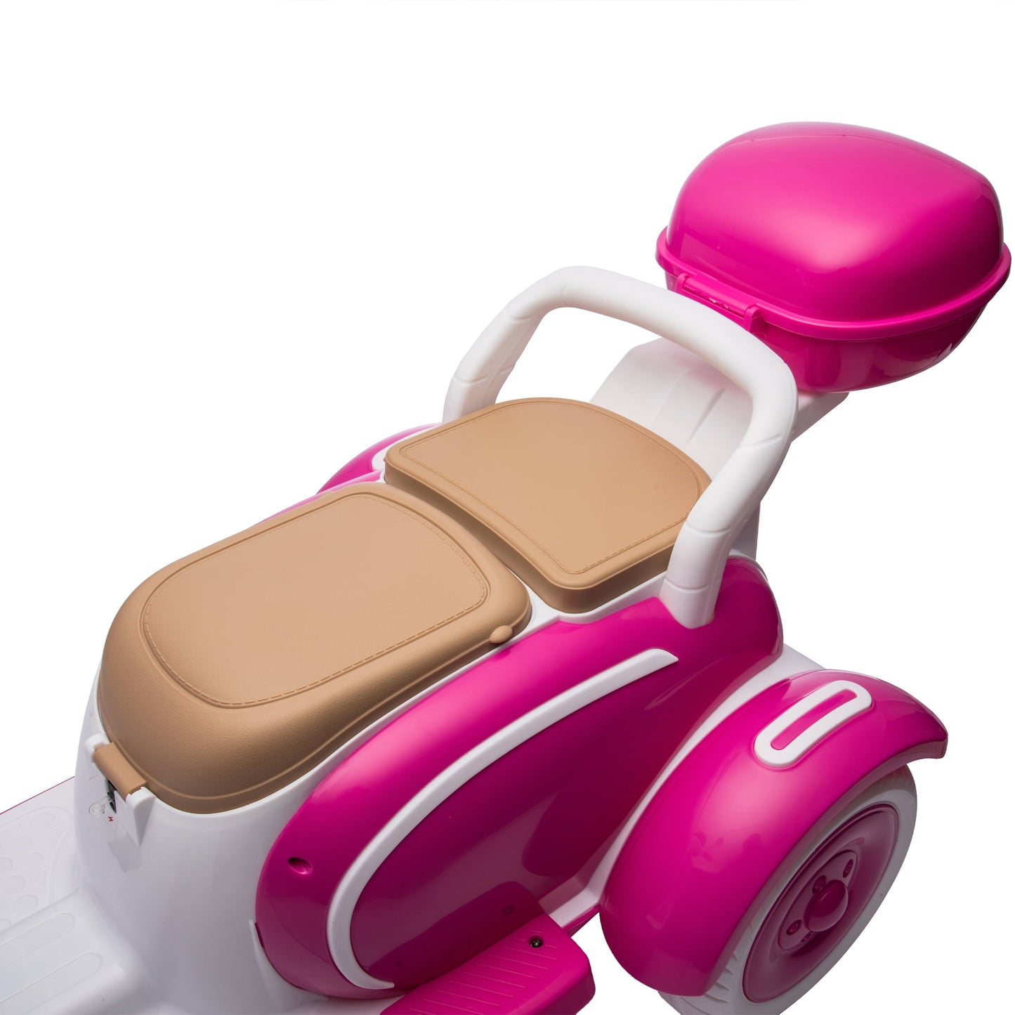 Track Seven 12V Kids Ride on Motorcycle, 2 Seats Kids Motorcycle, 3 Wheels Powered Motorbike for Kids, Mp3, Bluetooth, Headlight, Storage Box for Kids Aged 3+, Rose Red