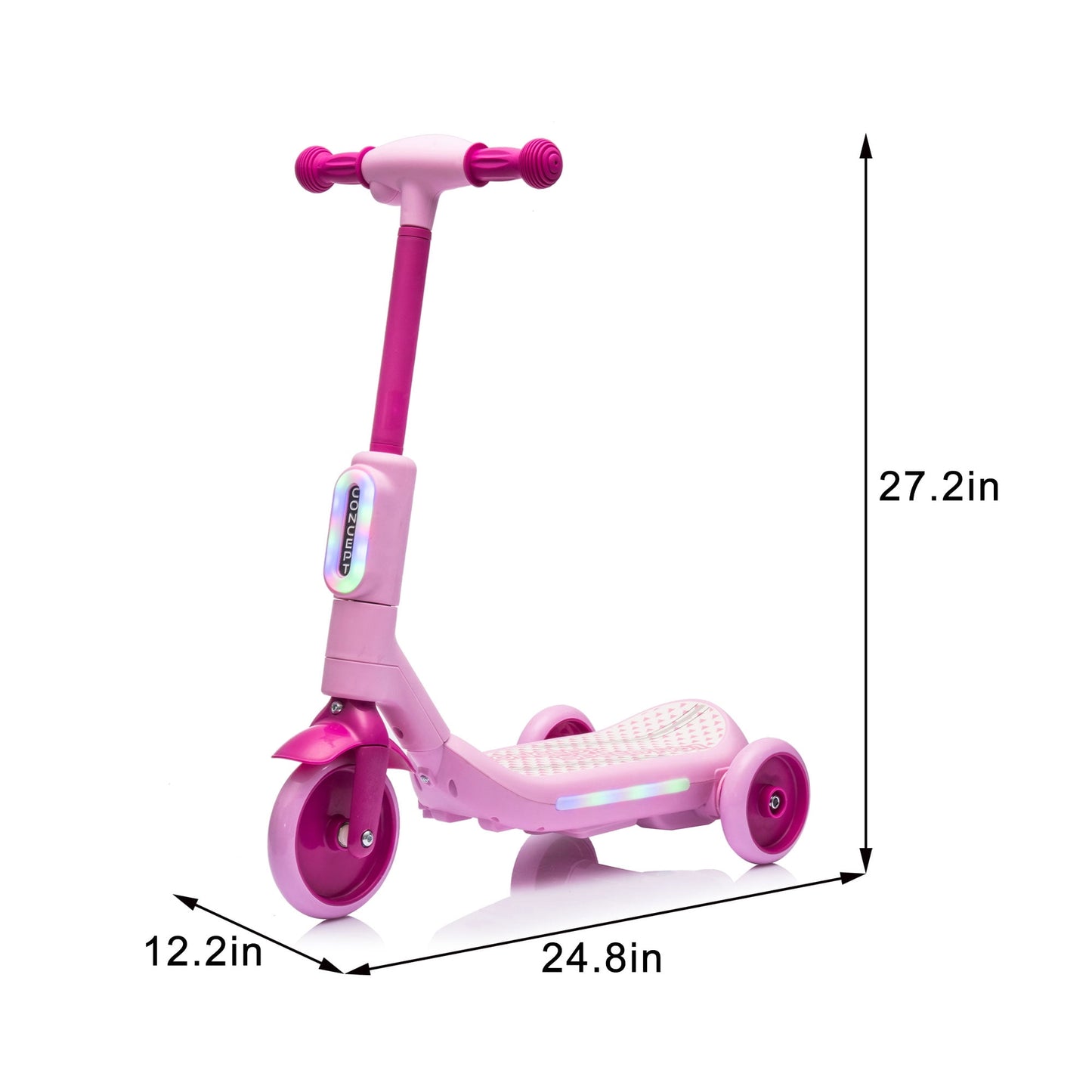 Track Seven Electric Scooter for Kids, 3 Wheels Kids Kick Scooter with Spray, LED Lights, PU Wheels, Wide Pedal, Music, Independent Light Switch, 6V Scooter for Boys Girls Toddlers Ages 3-6, Pink