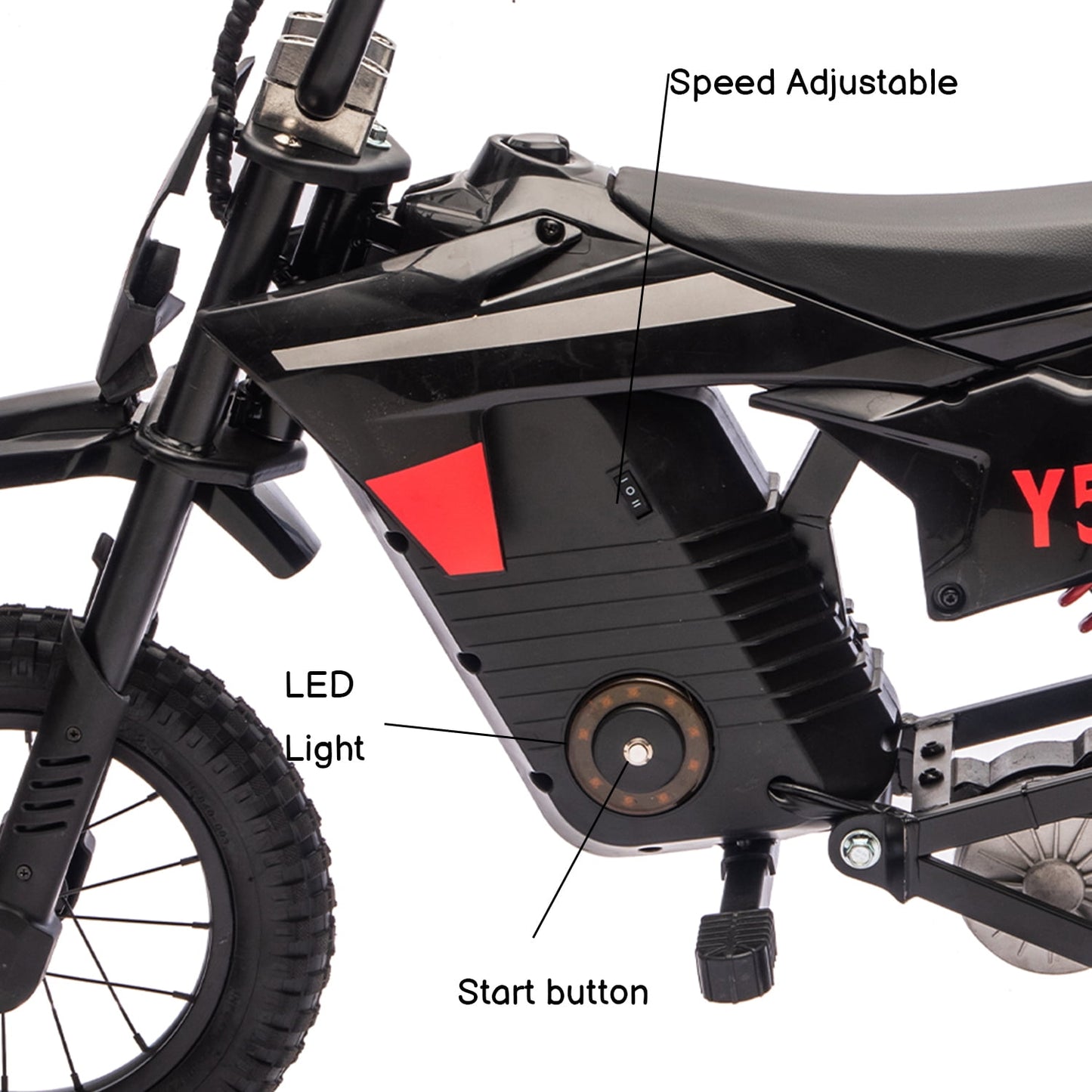 Track Seven 24V Electric Dirt Bike, 250W Ride on Motorcycle, 3 Speed Up-to 9.32 mph, Battery Display, Rear Suspension, Disc Brake, Bluetooth, LED Light, Electric Motocross Bike for Kids Age 8+, Black