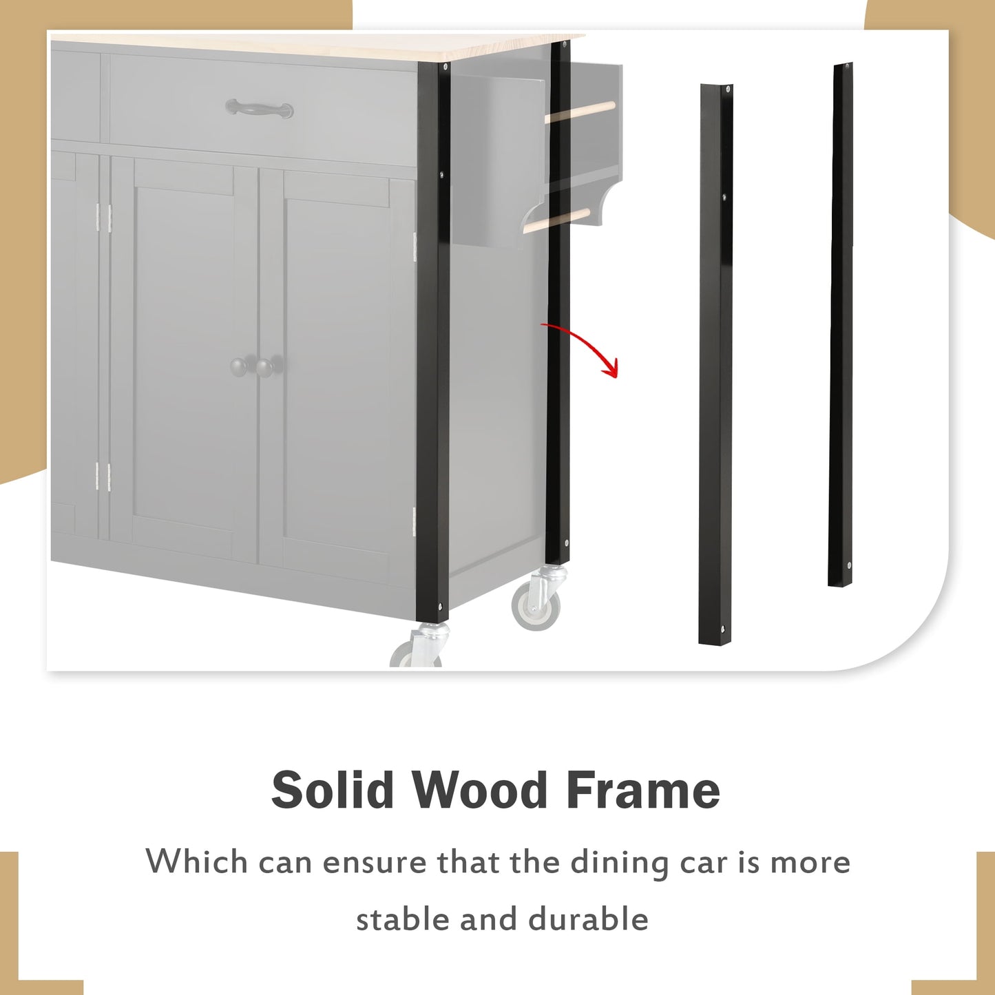 COOKCOK Kitchen Island Cart, Rolling Mobile Kitchen Island Cart with Wood Top and Locking Wheels, Storage Utility Cart with 4 Door Cabinet and Two Drawers, Spice Rack, Towel Rack, Black