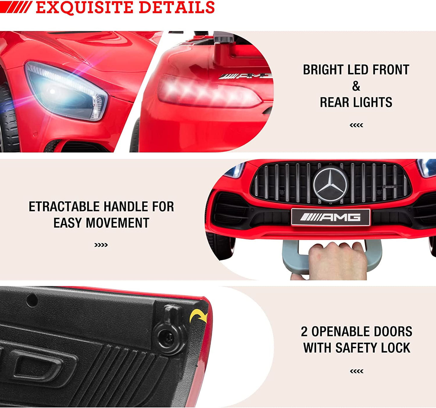 Track 7 Ride on Car with Remote Control, 12V Licensed Benz Electric Car for Kids Age 3+, AUX/FM/USB, Kids Ride on Toy Car, Red