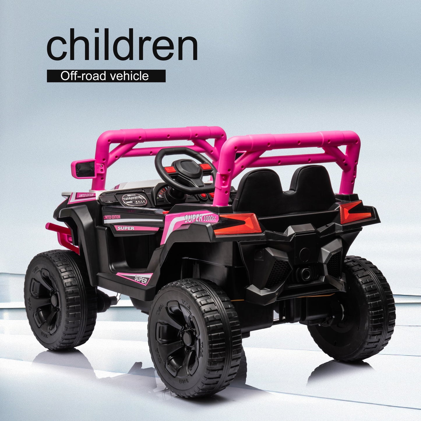 Track Seven Kids Ride on UTV, 12V Ride on Car w/Remote Control, 2-Seater Electric Car, Music ,Pink