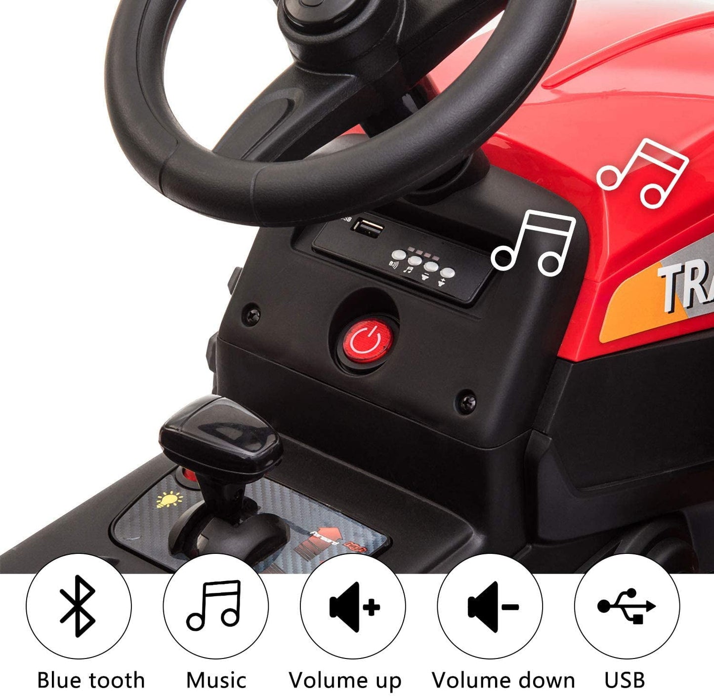 LISUEYNE 12V Ride on Tractor with Trailer, Electric Car with Music, USB, LED Lights, Ride on Car for Kids Age 3-6 Years, Max Speed 5mph, Red