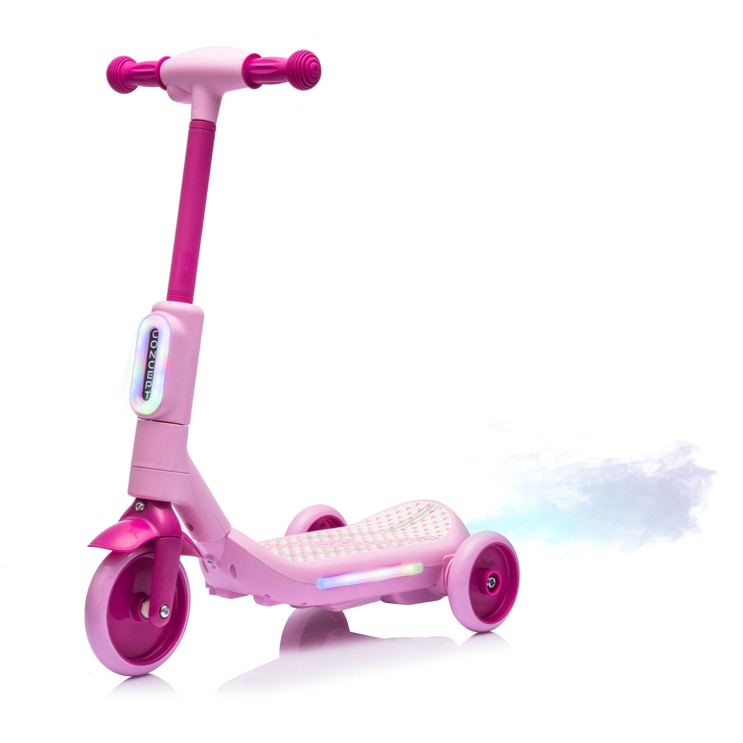 Track Seven Electric Scooter for Kids, 3 Wheels Kids Kick Scooter with Spray, LED Lights, PU Wheels, Wide Pedal, Music, Independent Light Switch, 6V Scooter for Boys Girls Toddlers Ages 3-6, Pink