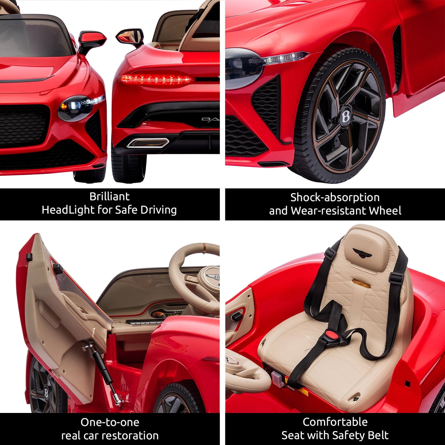 LISUEYNE Kids Ride on Car, 12V Licensed Bentley Mulsanne Electric Car for Kids Age 3+, Remote, Music, Red