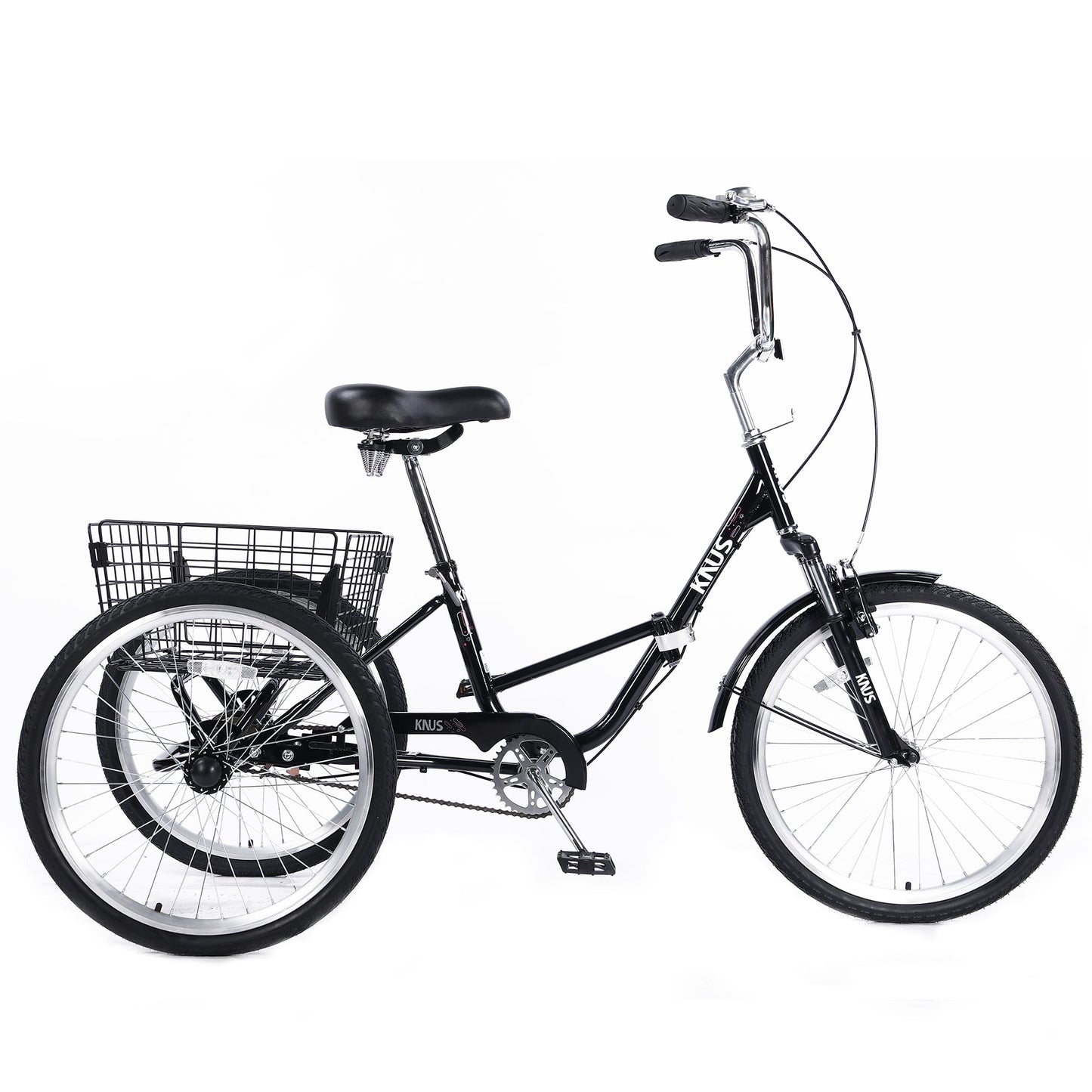 LISUEYNE Adult Folding Tricycles,Three Wheel Cruiser Bike,24 inch Wheels Adult Trikes with Low Step-Through,Large Basket,Foldable Tricycle for Adults,Women,Men,Adjustable Seat,Black