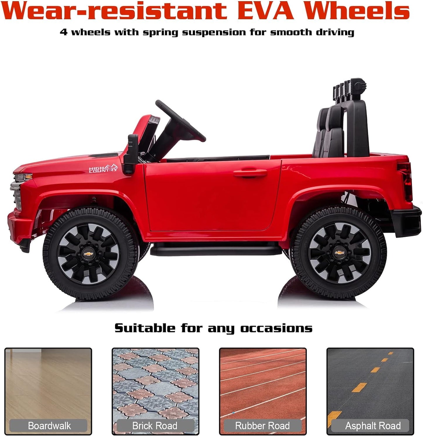 LISUEYNE 24 V Ride on Car, Licensed Silverado HD 2 Seater Electric Car for Boys Girls Age 3+, 24 V Ride on Truck with Remote Control, Music, ABC, Red