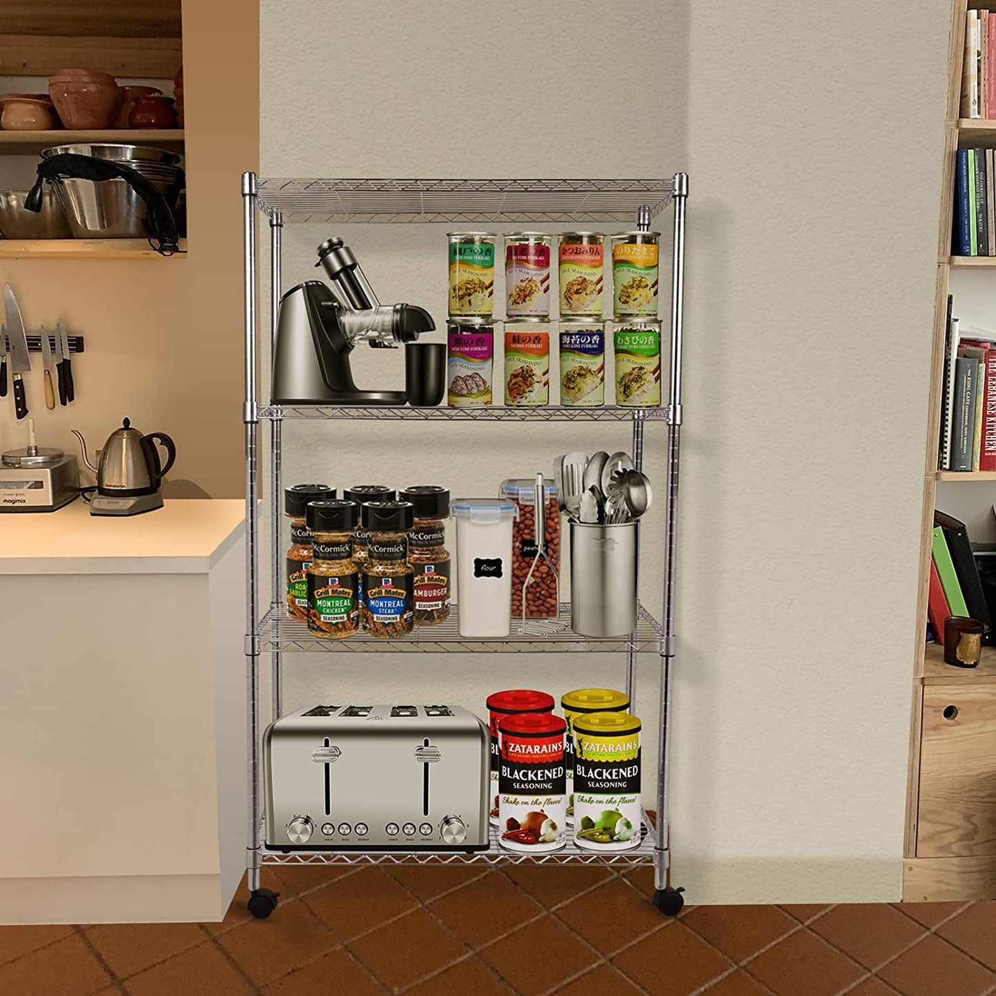 COOKCOK 4-Tier Wire Shelving, 35"D x 17"W x 62"H Storage Shelves, Garage Shelf, Heavy Duty Metal Shelf, Height Adjustable, 1000lbs Capacity