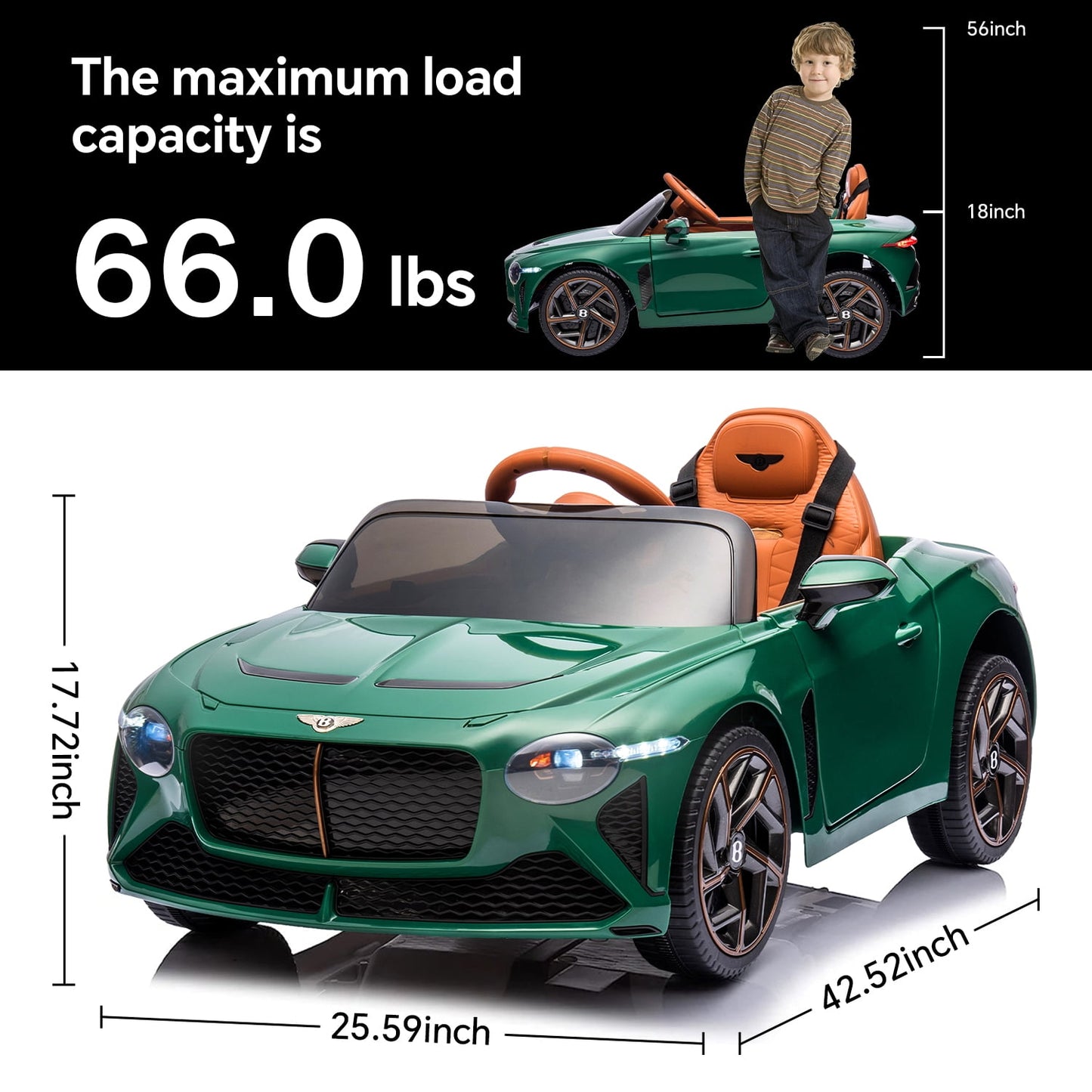LISUEYNE Kids Ride on Car, 12V Licensed Bentley Mulsanne Electric Car for Kids Age 3+, Remote, Music, Green