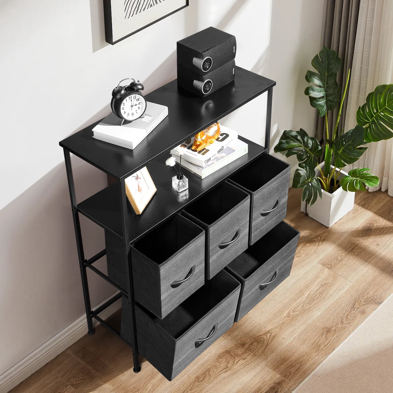 COOKCOK Dresser for Bedroom with 5 Drawers, Dresser TV Stand Storage with 5 Organizer Closet Chest Small Clothes Fabric Cabinet Kids Furniture Binis, Nightstand for Bedroom, Living Room, Nursery