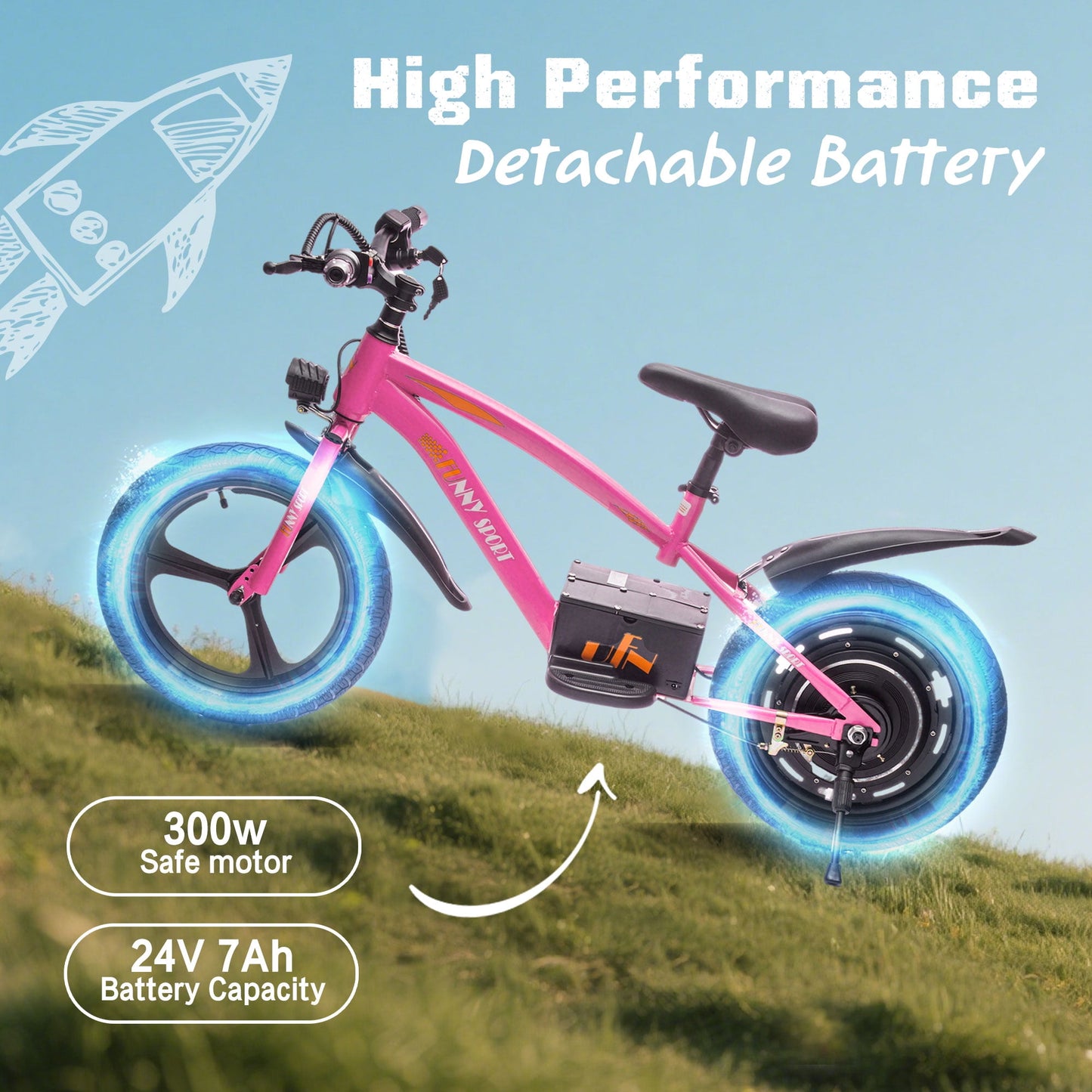 Track Seven 24V Kids Electric Dirt Bike, Ride on Mini Bike, 300W Super Power Motor, Up to 12.43 MPH, 16" Wheels, Adjustable Seat Height, Bright Headlight, Hand-Operated Brakes for Ages 5+, Pink