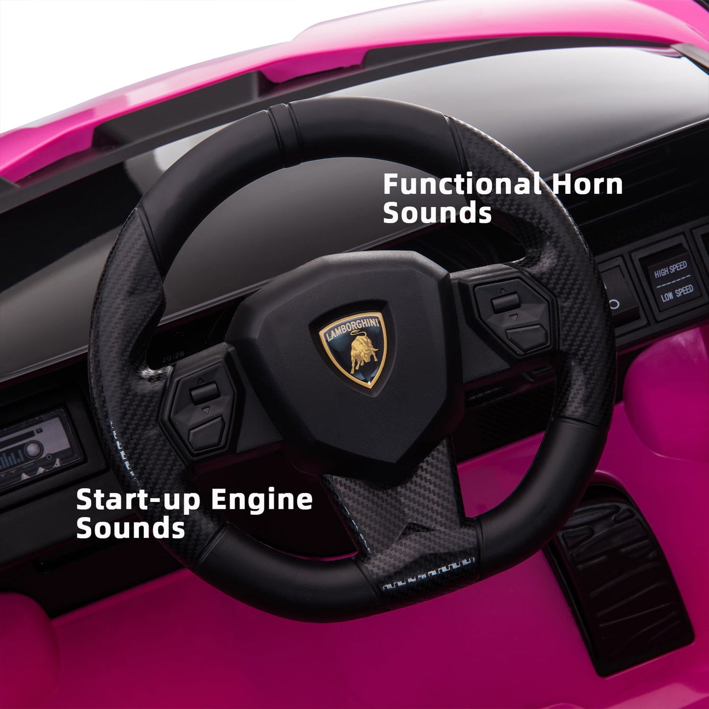 LISUEYNE Kids Ride on Car, 12V Lamborghini Sian Electric Car for Boys Girls, Remote Control, Pink
