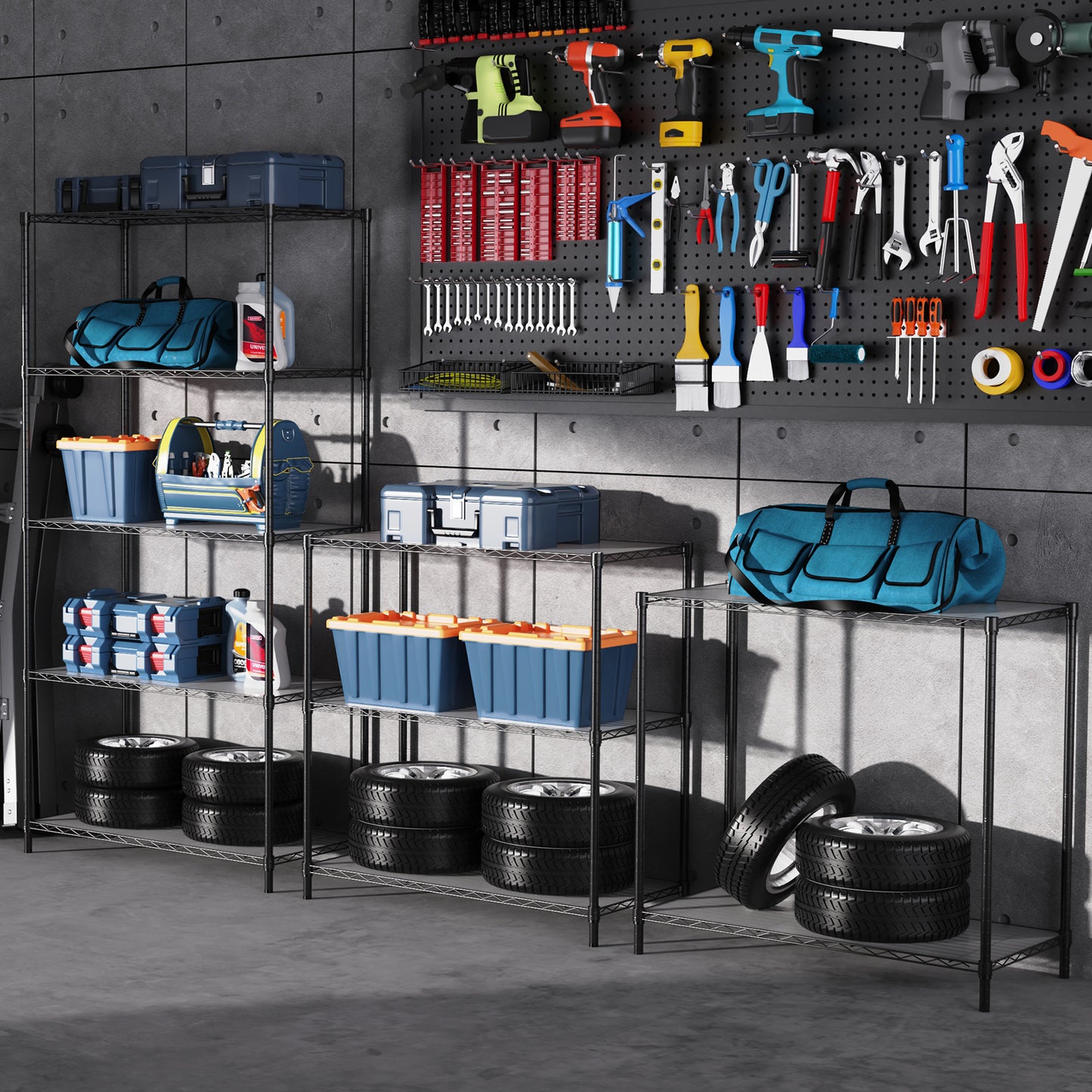 COOKCOK 5-Tier Wire Shelving Unit, Height Adjustable Metal Shelves, 36" x 16" x 72" Heavy Duty Storage Shelf with PE Mat, Steel Shelving 1750lbs Capacity for Closet Pantry Basement, Black