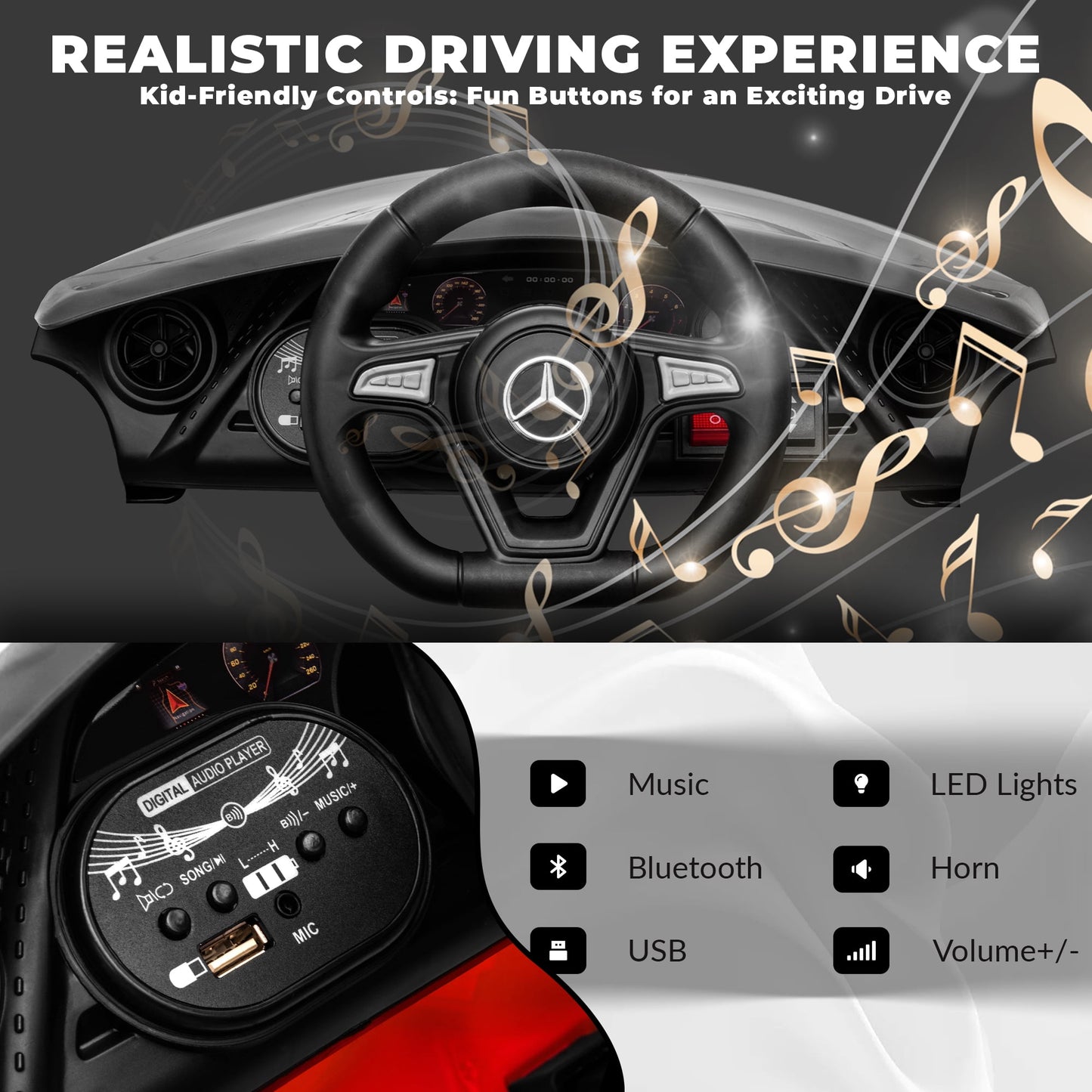 Track Seven 12V Licensed Mercedes-Benz CLS 350 Kids Ride On Toys, Electric Cars with Parent Control, Music, Bluetooth, LED Lights, Spring Suspension for Boys Girls Aged 2+, Red