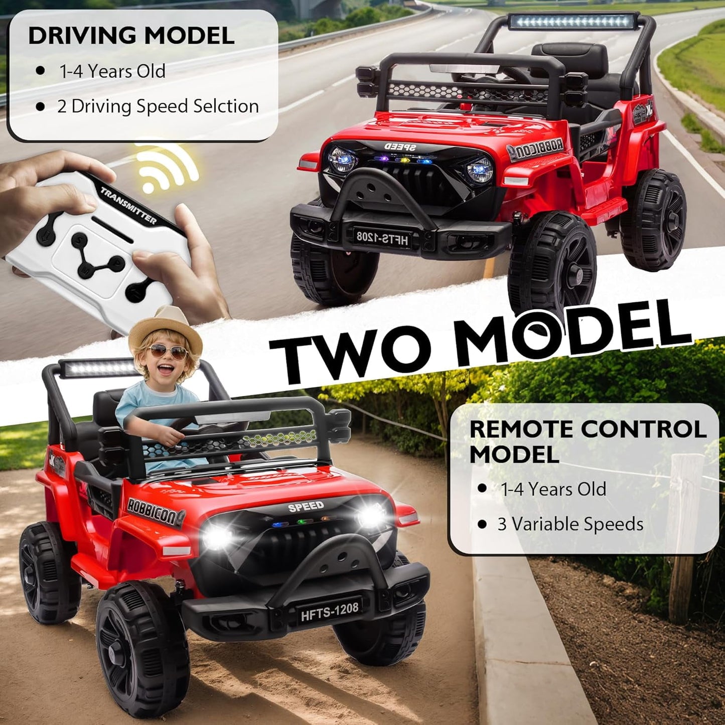 Track Seven 12V Ride on Truck for Kids, 12V Kids Electric Car w/Remote Control, USB, Bluetooth, Microphone Jack, Power Display, Lights, Battery Powered Ride on Car for Boys Girls, Red