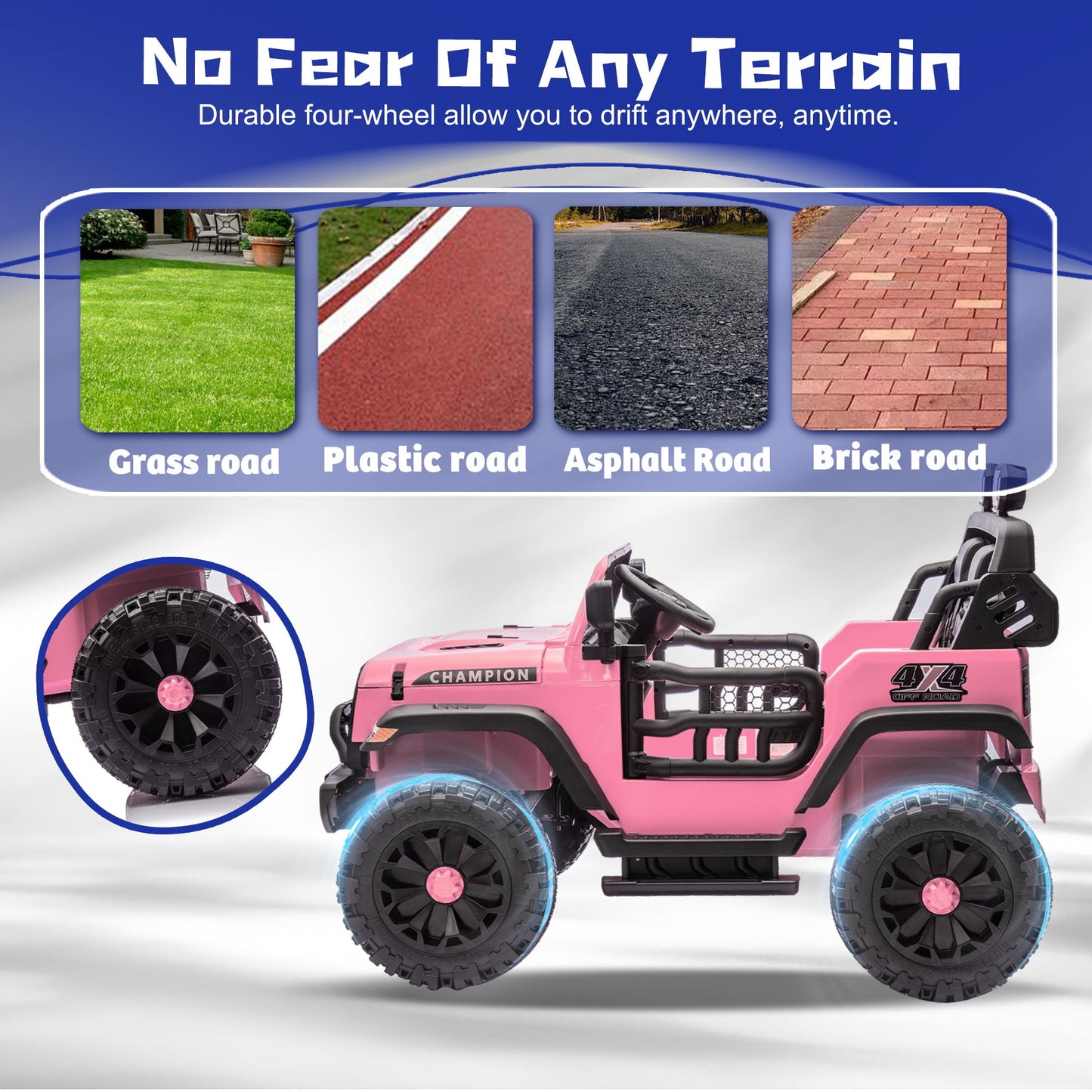 Track Seven 24V Ride on Truck, 2 Seater Ride On Toy Car for Big Kids, 19.7" Large Wide Seat, 4WD Electric Truck Car with Music, Bluetooth, Light and Searchlight, Max Speed 4.35 mph, Pink