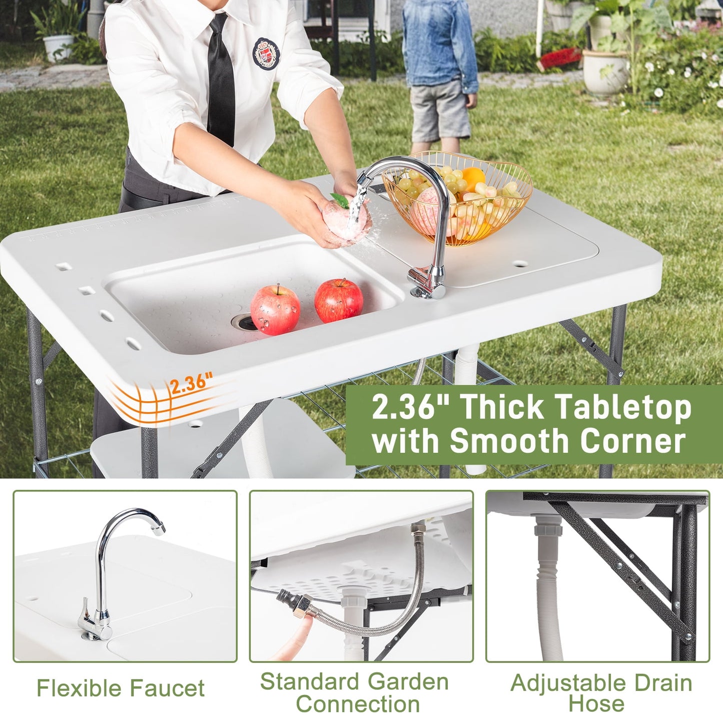 COOKCOK HDPE Rectangular With Barbed Wire Foldable Outdoor Table,39.76"L x 25.78"W x 36.2"H, White