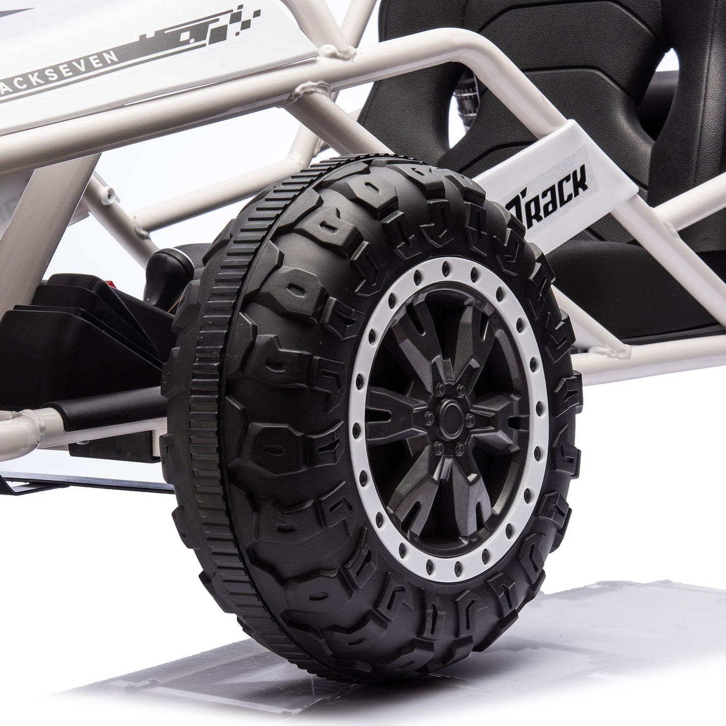 Track 7 24V Electric Go Kart, Outdoor Ride on Car, Go Kart for Kids Age 3-8 Years, Independent Electronic Brake Foot Pedal, Kids Car, White