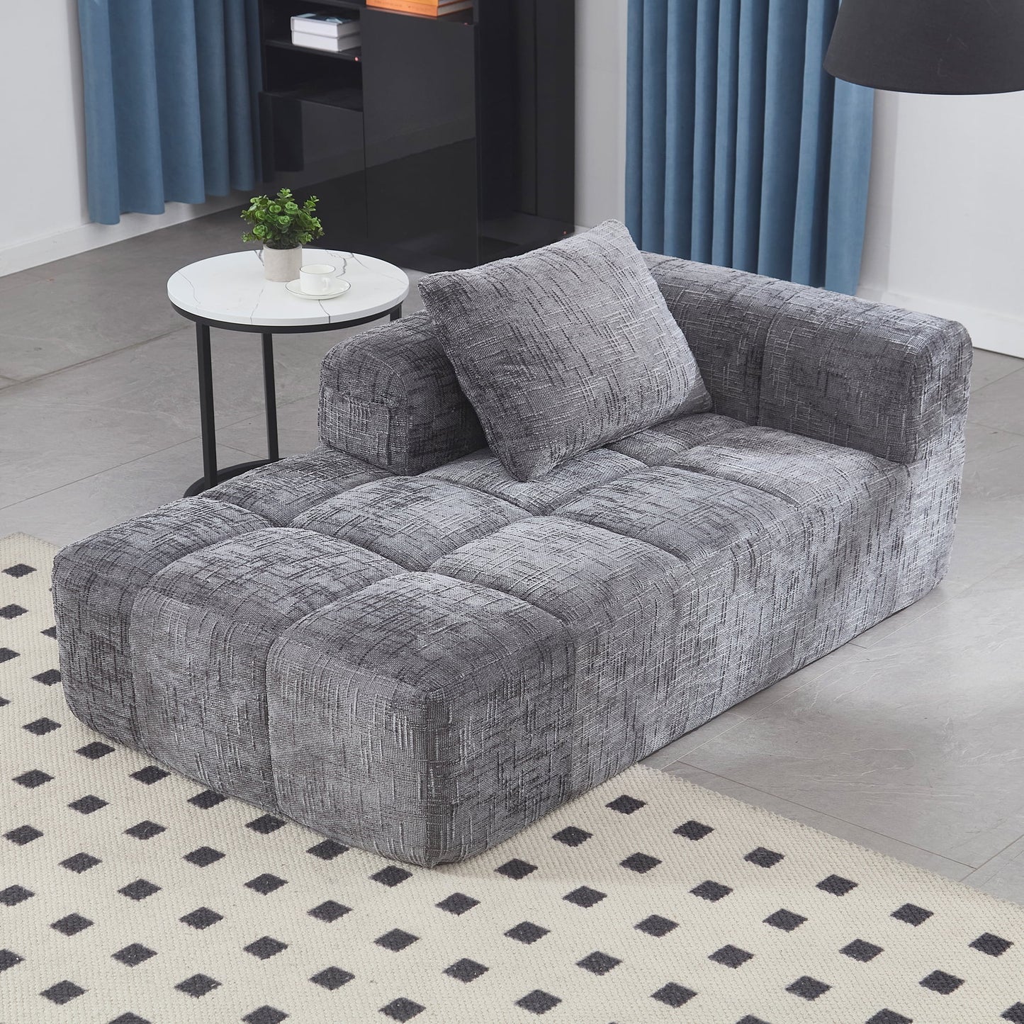 BISHE 37.5 in Modular Sectional Sofa with Chaise, Modern L-Shaped Cloud Couch, Easy Assembly, No Compression Damage, Chenille Upholstered, Deep Seat, Includes Throw Pillows, Black