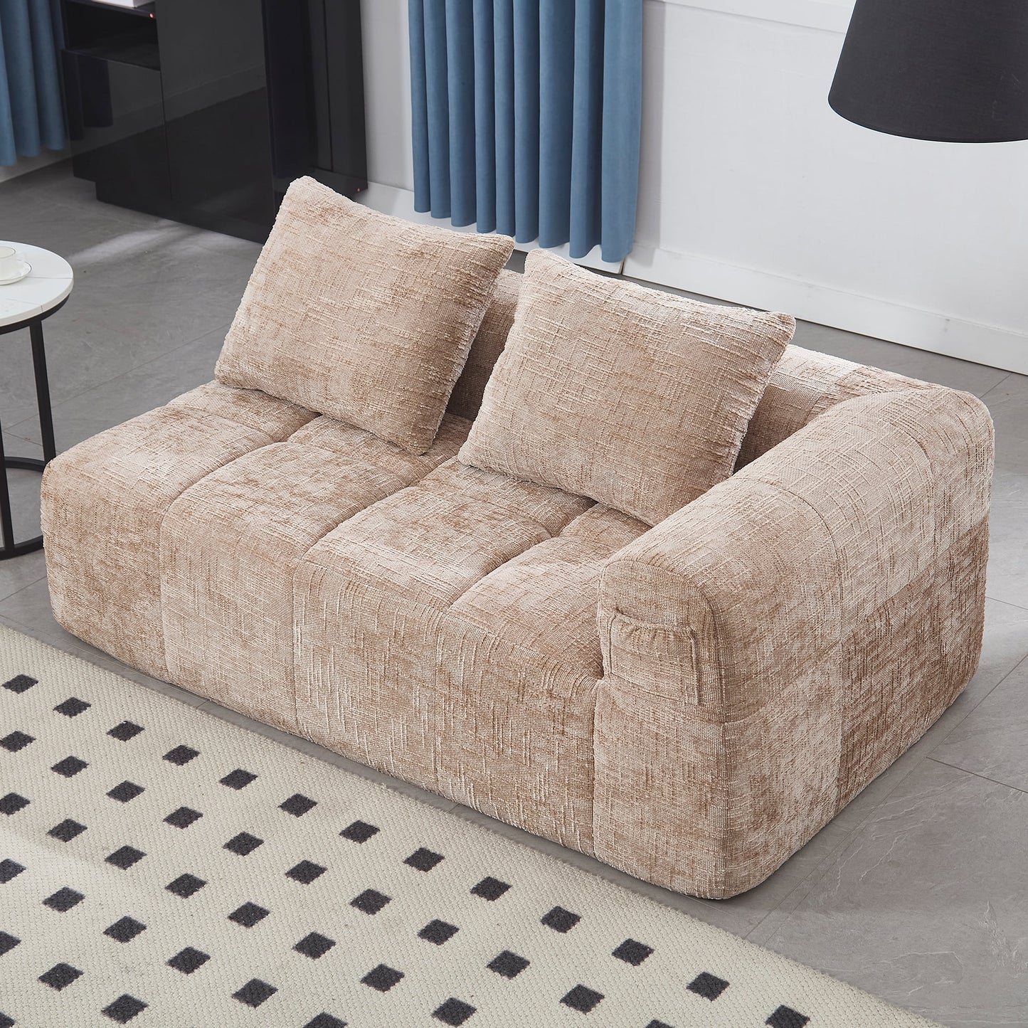 BISHE 37.5 in Modular Sectional Sofa with Chaise, Modern L-Shaped Cloud Couch, Easy Assembly, No Compression Damage, Chenille Upholstered, Deep Seat, Includes Throw Pillows, Black