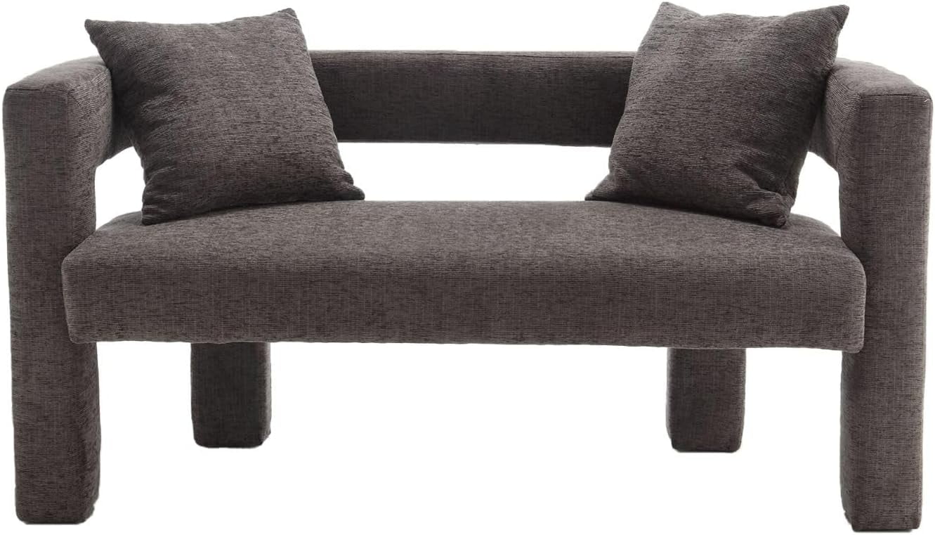BISHE Modern Chenille Loveseat Sofa, Plush 2-Seater Couch for Small Spaces, Upholstered Accent Sofa Bed with Soft Fabric, Compact Apartment Sofa for Living Room & Bedroom, Grey