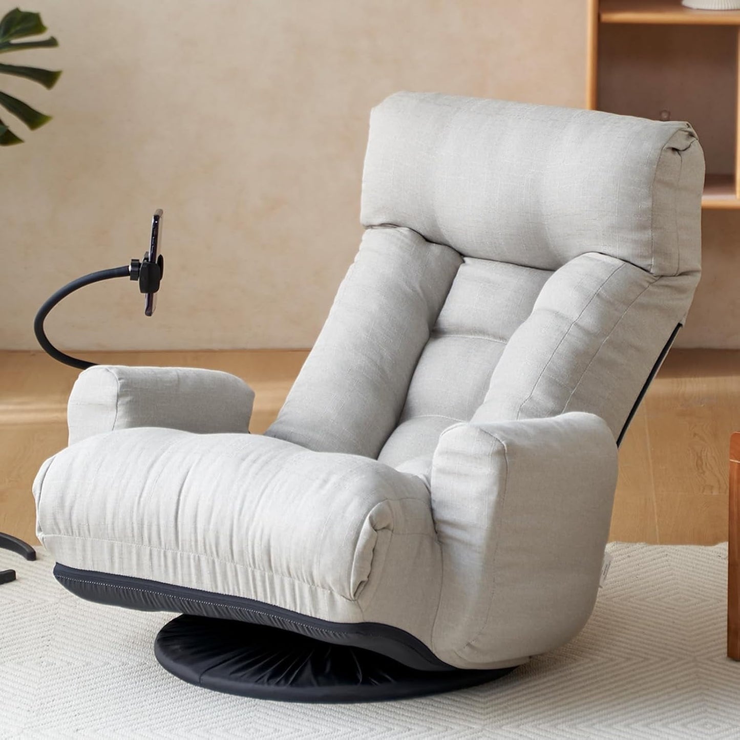 BISHE Swivel Floor Chair, Adjustable Head and Waist, Game Chair, Lounge Chair in Theliving Room, 360 Degree Rotatable Sofachair, Rotatable Seat Leisure Chair Deckchair for Living Room,Beige