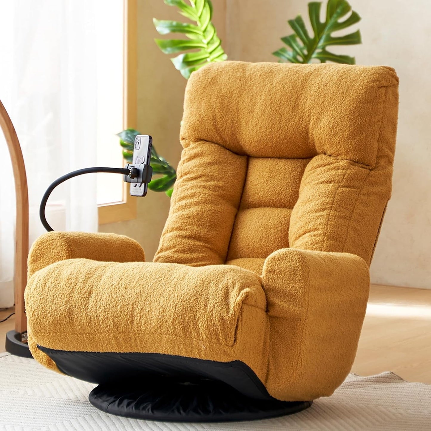 BISHE Swivel Floor Chair, Adjustable Head and Waist, Game Chair, Lounge Chair in Theliving Room, 360 Degree Rotatable Sofachair, Rotatable Seat Leisure Chair Deckchair for Living Room,Beige