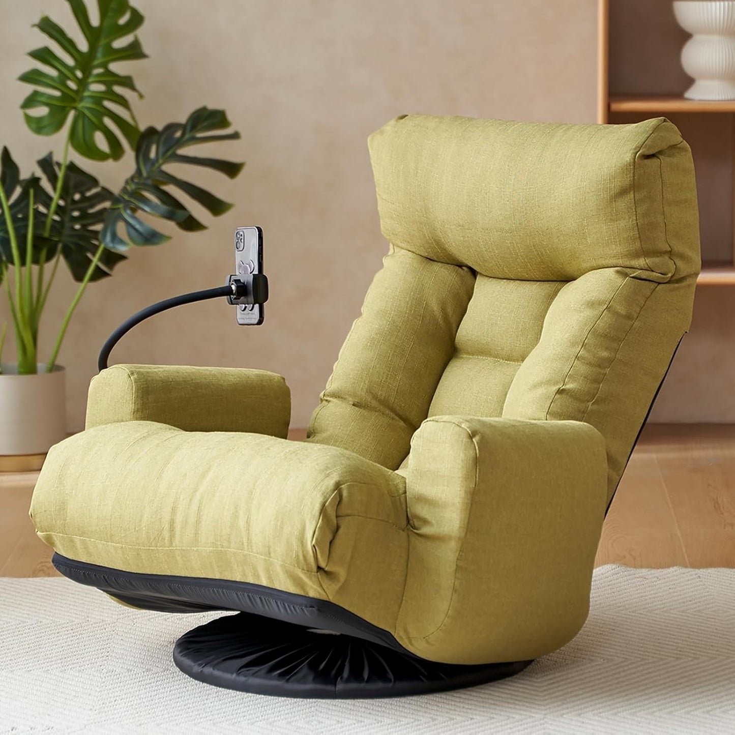 BISHE Swivel Floor Chair, Adjustable Head and Waist, Game Chair, Lounge Chair in Theliving Room, 360 Degree Rotatable Sofachair, Rotatable Seat Leisure Chair Deckchair for Living Room,Beige