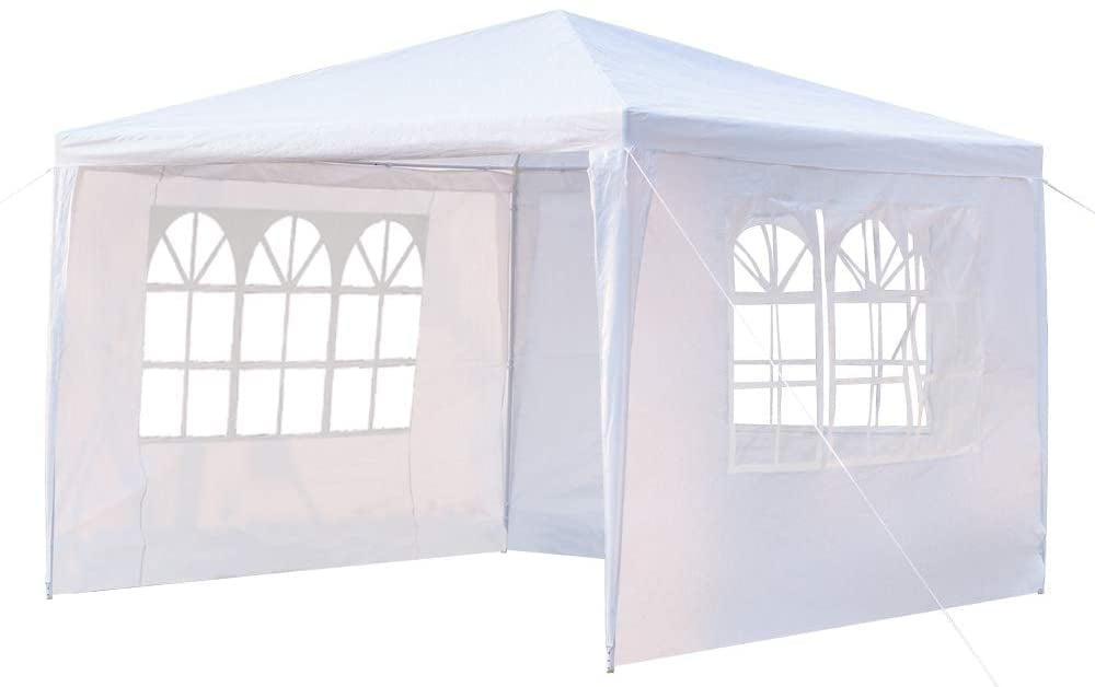 COOKCOK 10 x 10 ft Outdoor Wedding Party Gazebo Tent, Waterproof Tent with Spiral Tubes, Patio Parties Tent Sunshade Shelter Canopy with Removable Sidewalls & Brighter Windows (4 Sidewalls)