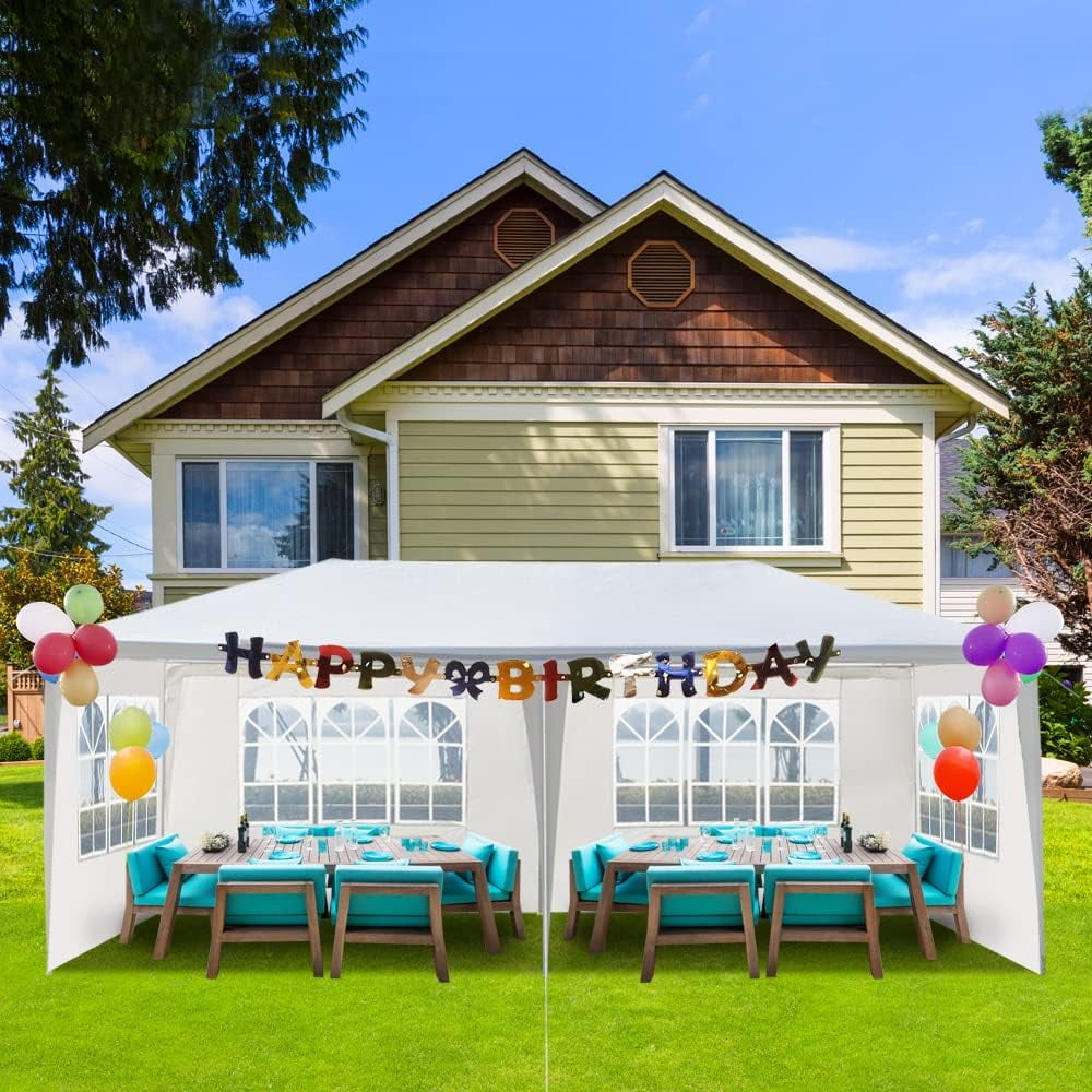 COOKCOK 10'x20' Outdoor Party Tent, Canopy Tent with 4 Removable Sidewalls, Heavy Duty Tents for Parties Events, Waterproof Canopy Patio Wedding Gazebo, White
