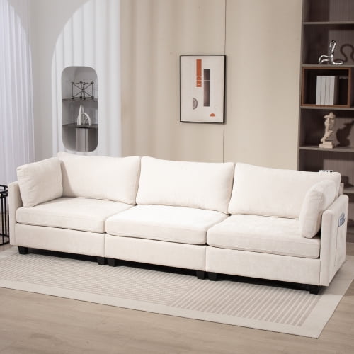 COOKCOK 111.4 Inch 3-Seater Modular Sectional Sofa, Modern Deep Seat Couch, Comfy Chenille Fabric Pet Friendly Couch, Furniture Sofas Living Room, Green