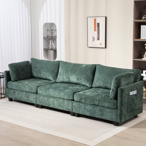 COOKCOK 111.4 Inch 3-Seater Modular Sectional Sofa, Modern Deep Seat Couch, Comfy Chenille Fabric Pet Friendly Couch, Furniture Sofas Living Room, Green