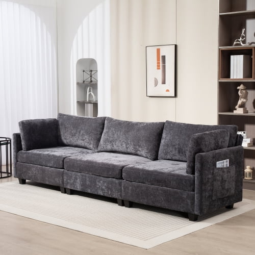 COOKCOK 111.4 Inch 3-Seater Modular Sectional Sofa, Modern Deep Seat Couch, Comfy Chenille Fabric Pet Friendly Couch, Furniture Sofas Living Room, Green