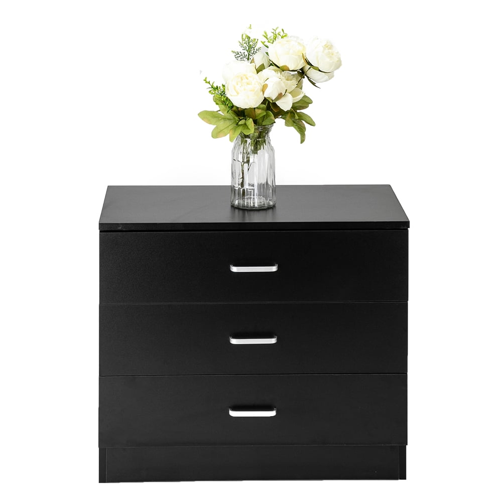 COOKCOK 3 Drawer Dresser, Wood Drawer Chest Dresser Cabinet with Storage, 25.98"x 13"x 22.05", Storage Cabinet, Clothing Organizer with Cut-Out Handle, Nightstand for Living Room, Bedroom, Black