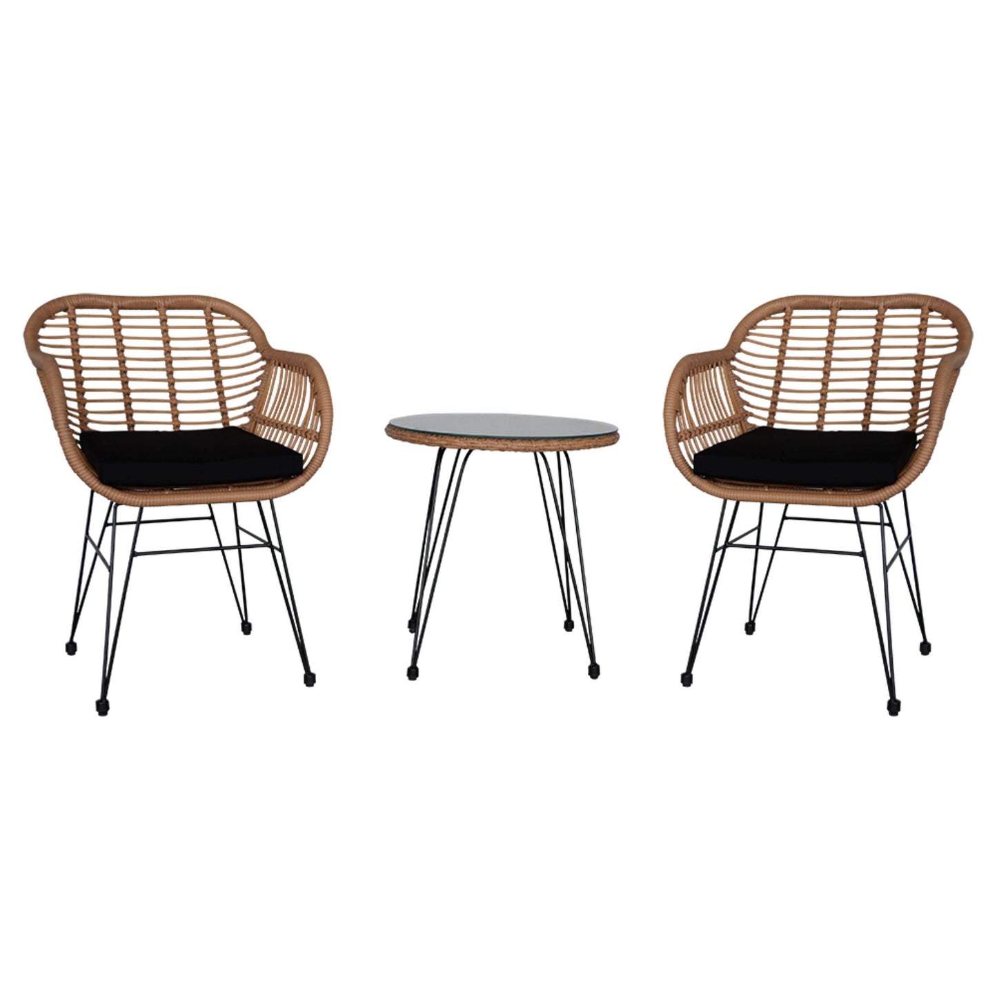 COOKCOK 3 Pcs Wicker Rattan Patio Conversation Set, Handmade Set with Cushions, for Backyard, Yellow