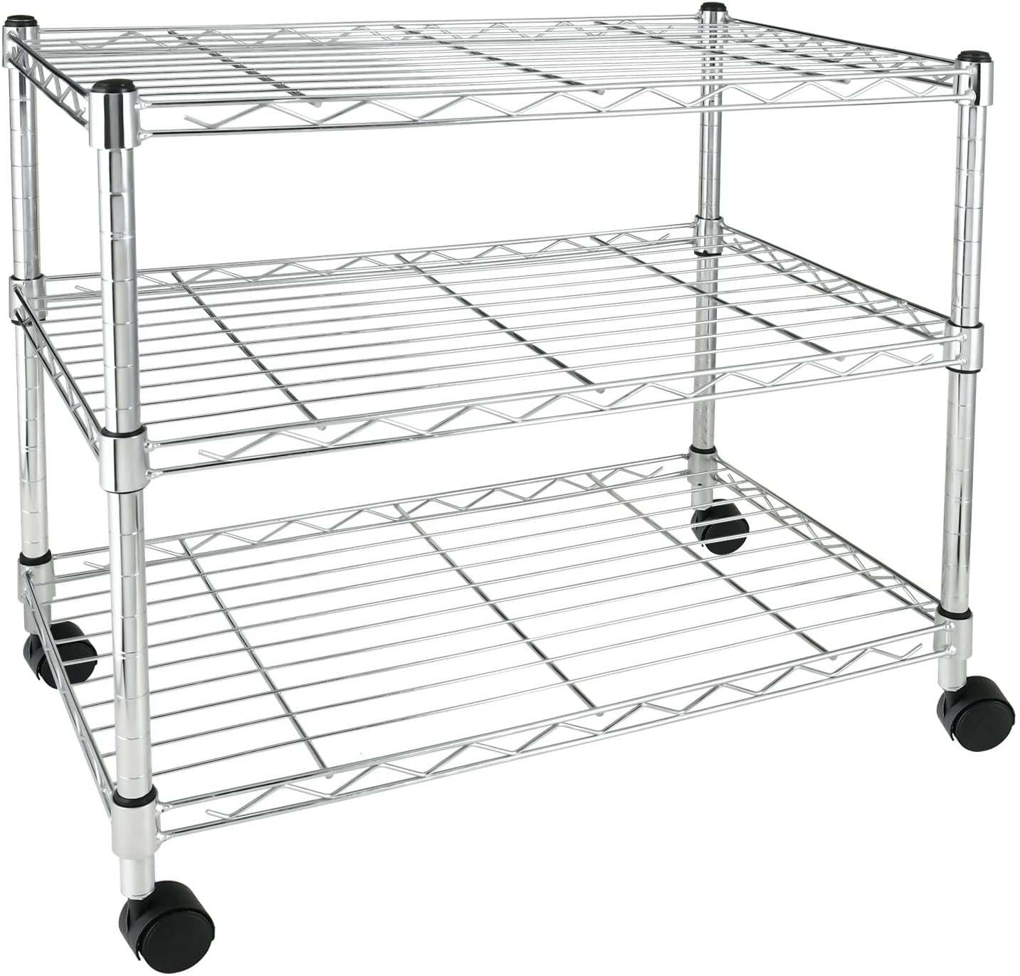 COOKCOK 3-Tier Wire Shelving,24"D x 12"W x 22"H Storage Shelves with Wheels,Metal Shelf,Garage Shelf for Storage